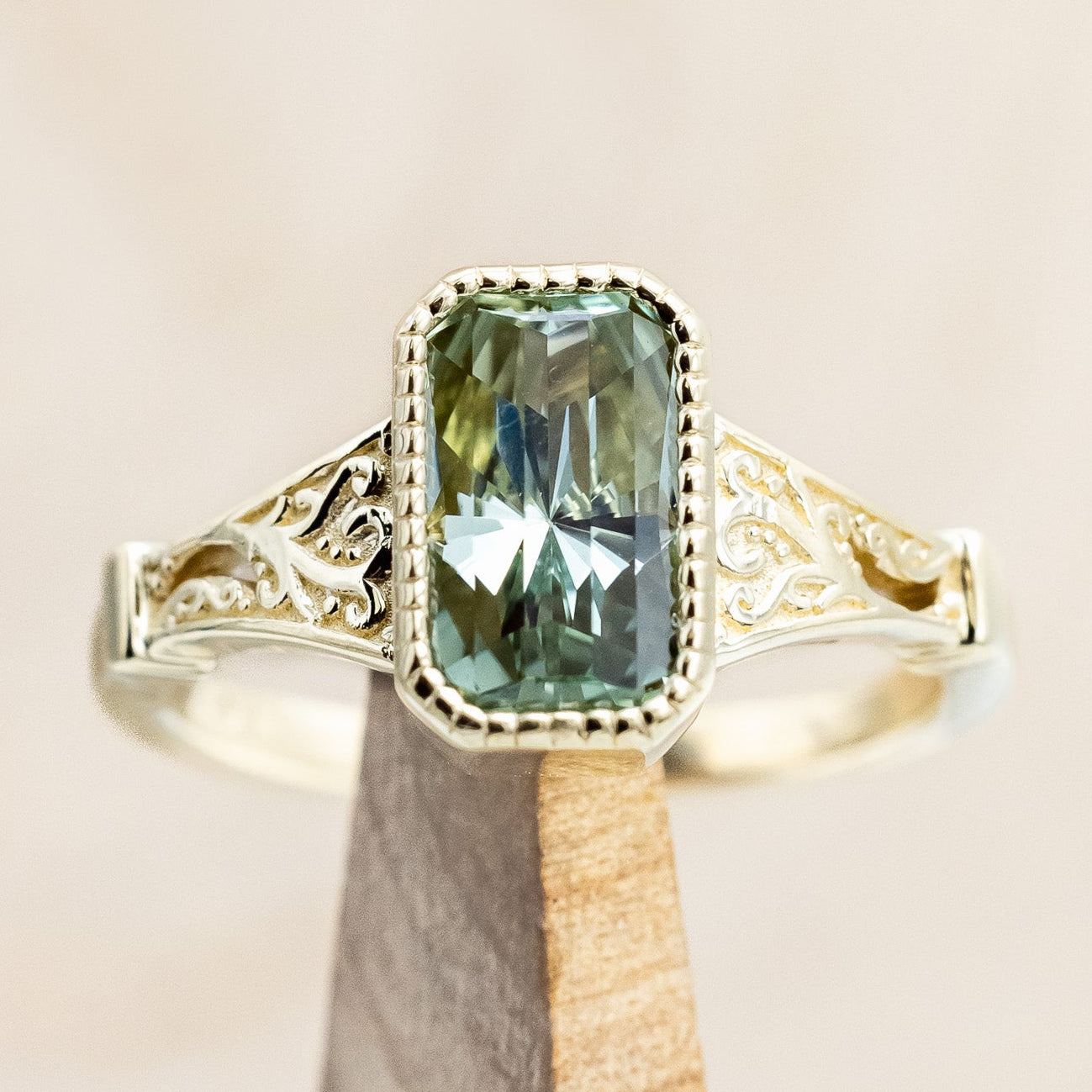 ONE-OF-A-KIND - "SELENE" - RADIANT CUT NATURAL GREEN SAPPHIRE ENGAGEMENT RING-Staghead Designs