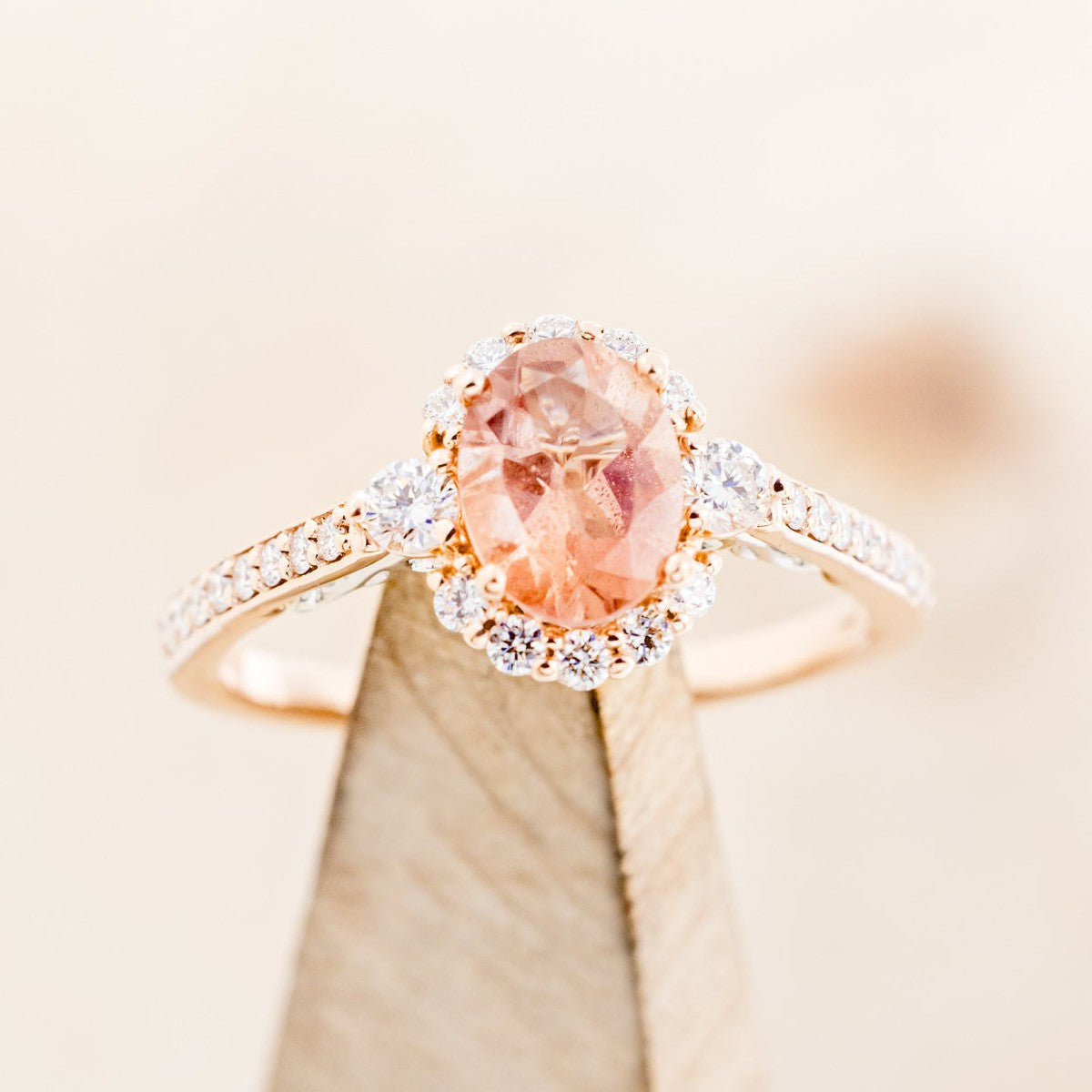 "OPHELIA" - OVAL SUNSTONE ENGAGEMENT RING WITH DIAMOND HALO & ACCENTS-1