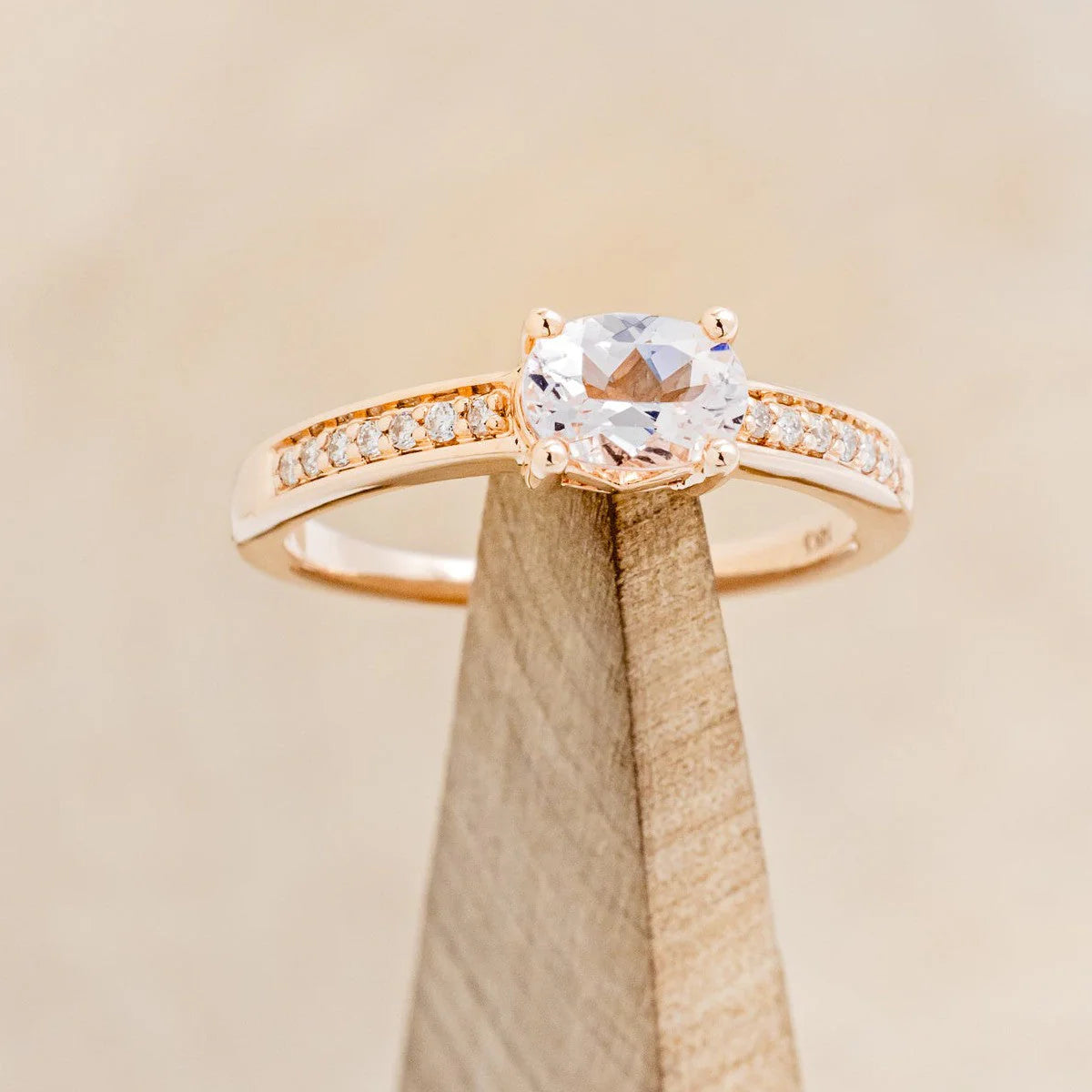Oval Cut Center Stone Engagement Ring With Diamond Accents - 14K Rose Gold - Size 8 1/2