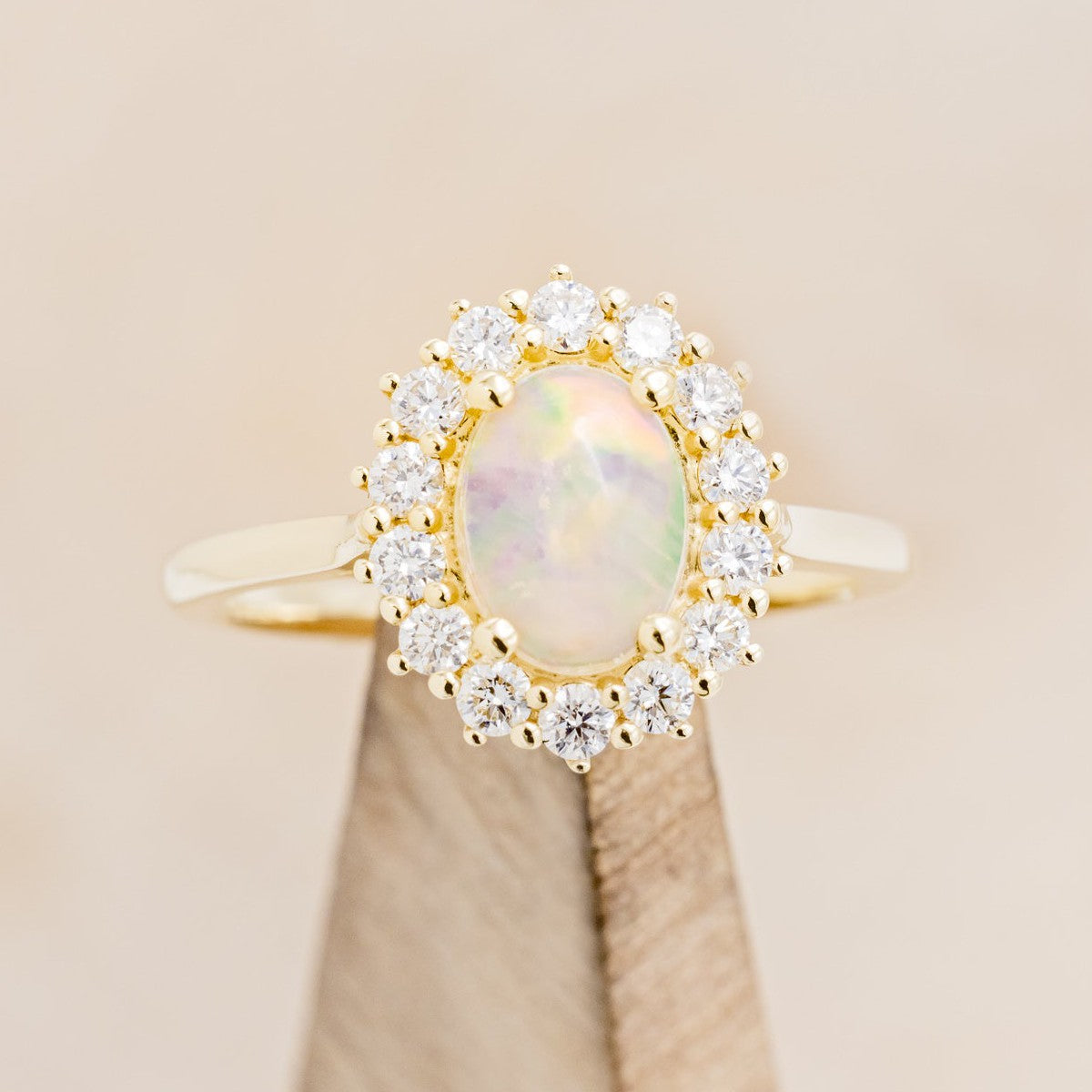 Oval Welo Opal Engagement Ring With Diamond Halo Staghead Designs