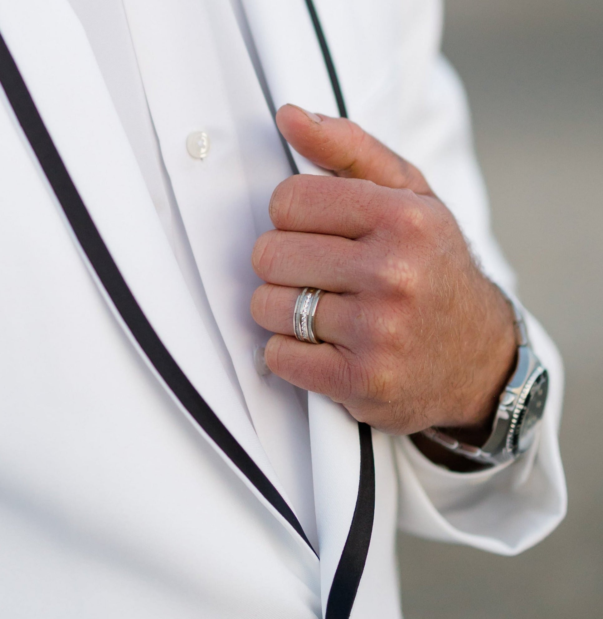 "RYDER" - DIAMONDS & ANTLER INLAYS WEDDING BAND-Staghead Designs