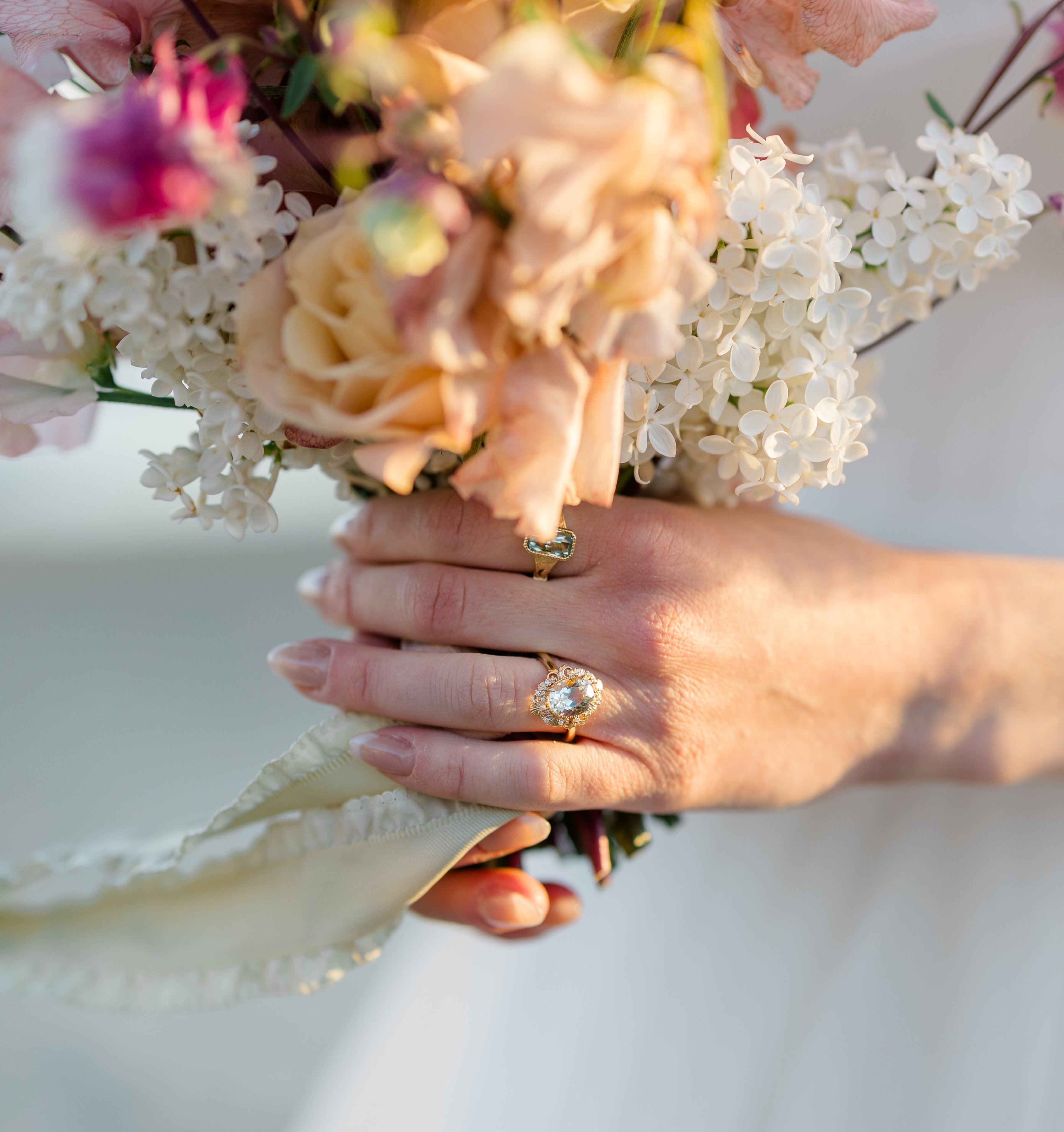 "MERROW" - OVAL CUT GREEN PRASIOLITE ENGAGEMENT RING WITH DIAMOND & PEARL ACCENTS-Staghead Designs