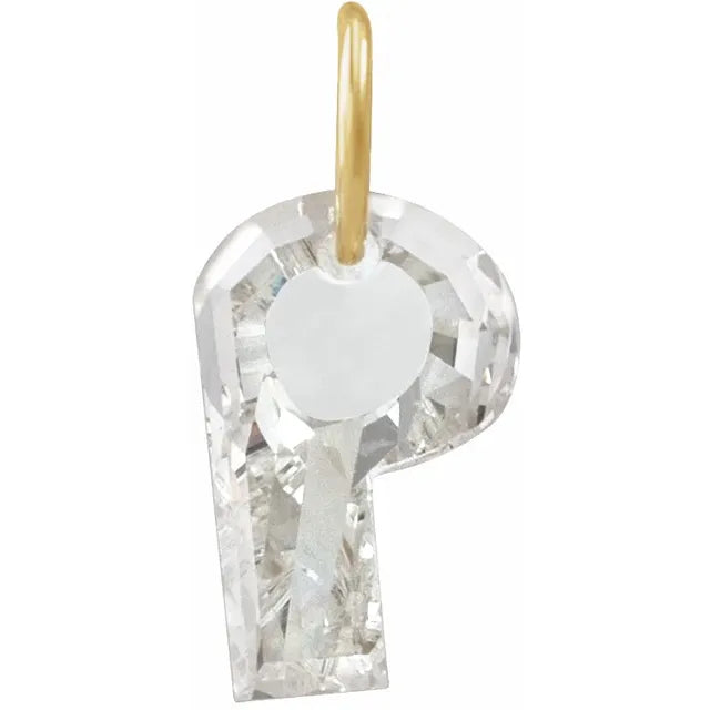 Diamond pendant shaped like the letter 'P' on a white background