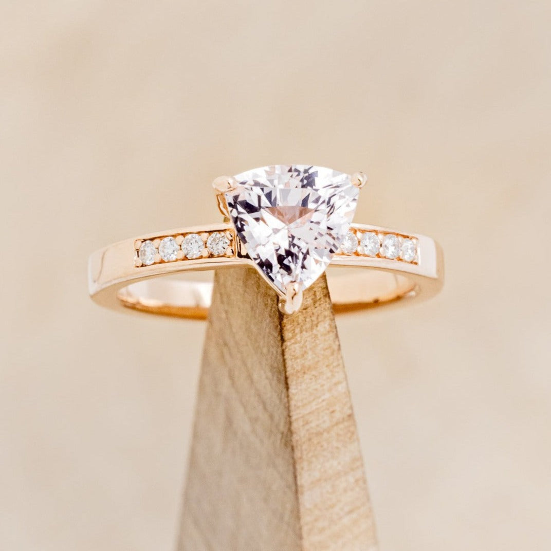 "PIPER" - TRILLION CUT ROSE QUARTZ ENGAGEMENT RING WITH DIAMOND ACCENTS-1
