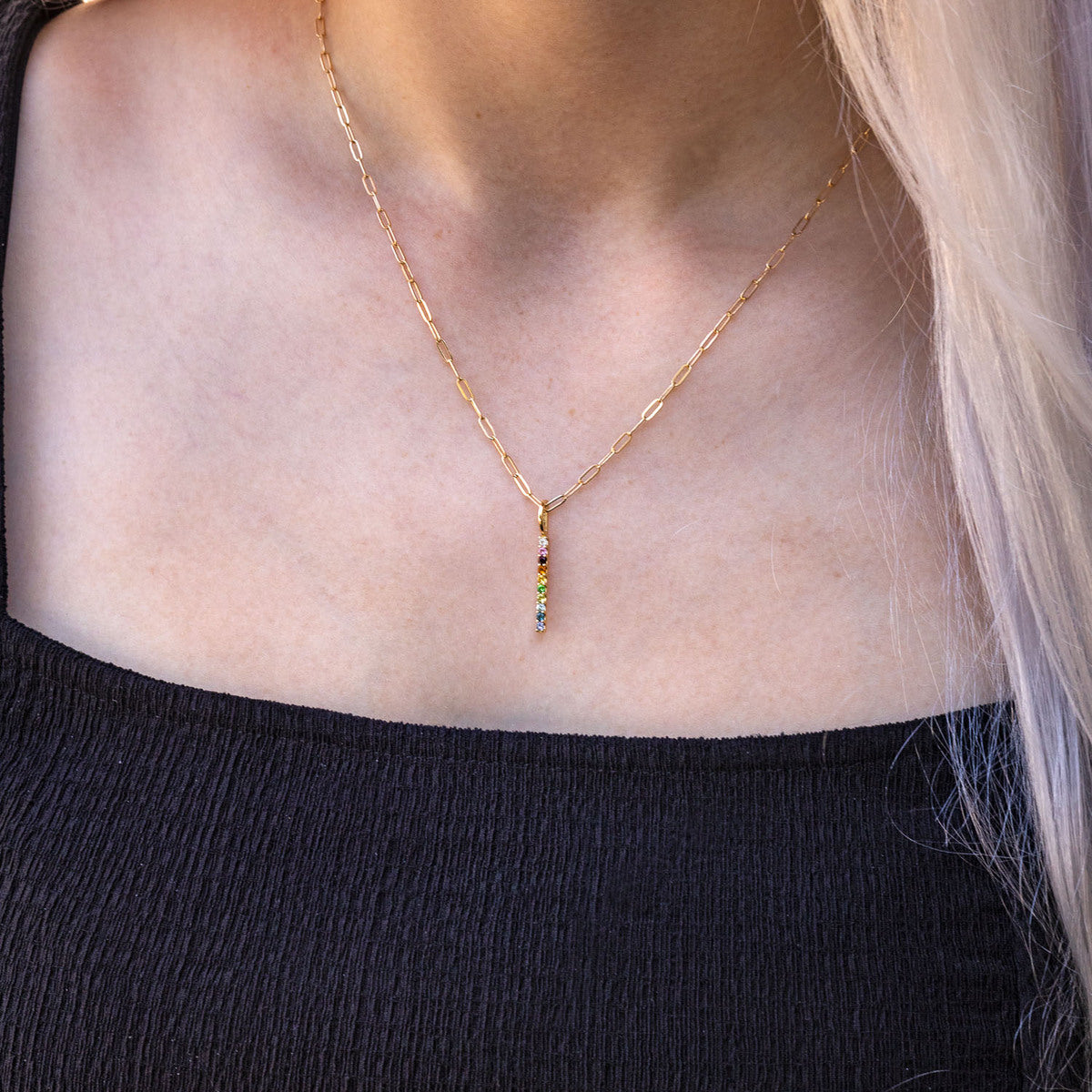 MULTI-GEMSTONES RAINBOW BAR NECKLACE-7