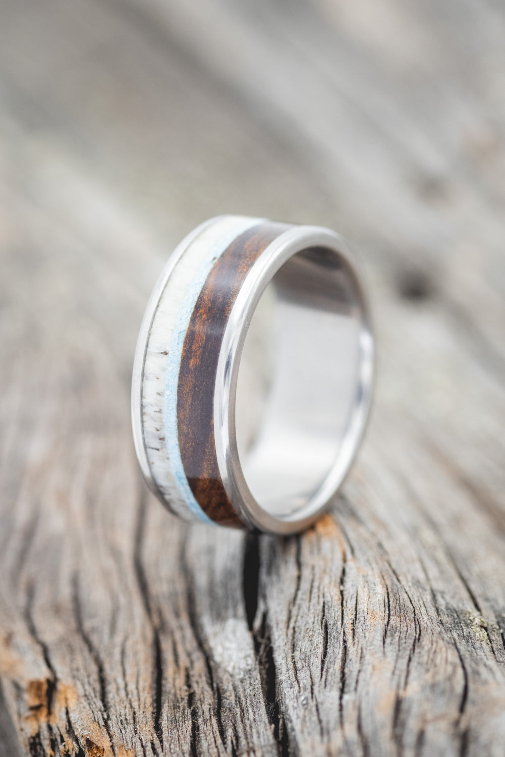"RAINIER" - ANTLER, IRONWOOD & TURQUOISE WEDDING BAND - READY TO SHIP-1