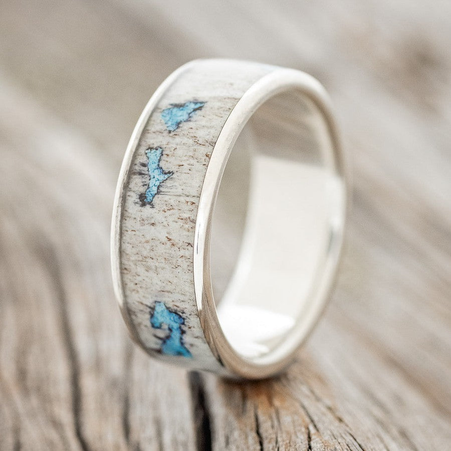 "RAINIER" - ANTLER & TURQUOISE WEDDING BAND-1