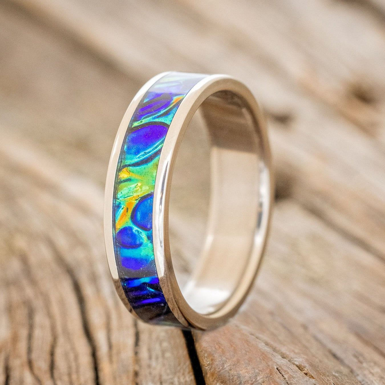 "RAINIER" - BLACK SEA DICHROLAM WEDDING BAND-1
