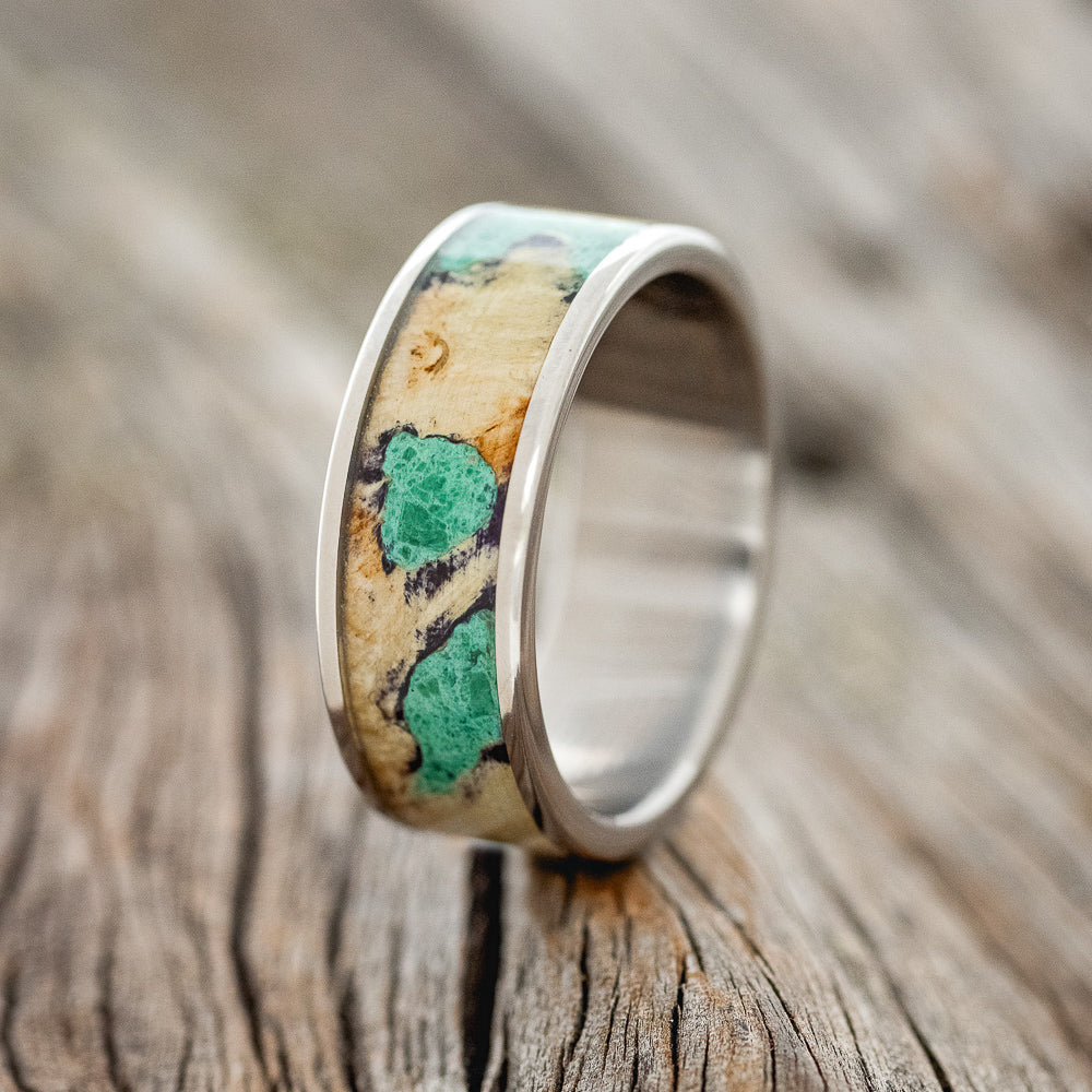 "RAINIER" - BUCKEYE BURL WOOD & MALACHITE WEDDING BAND - READY TO SHIP-1