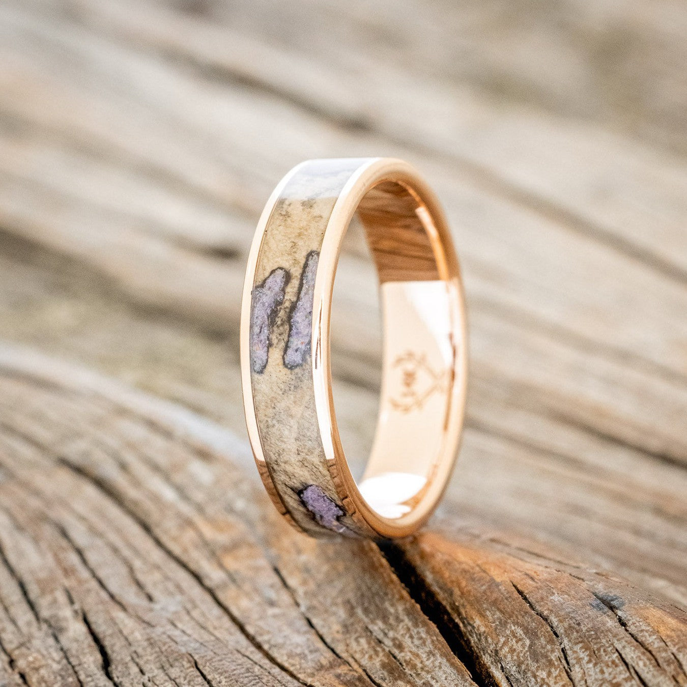 "RAINIER" - BUCKEYE BURL WOOD WITH SUGILITE & OPAL MIX WEDDING RING FEATURING A 14K GOLD BAND-1