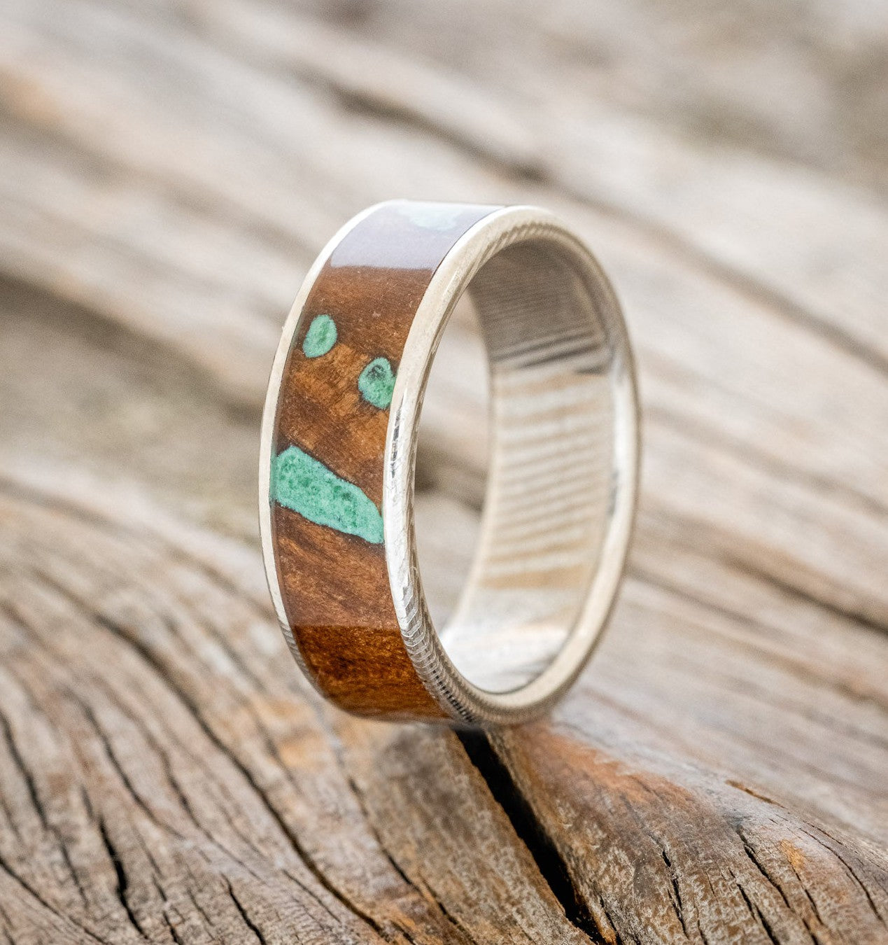 "RAINIER" - REDWOOD & MALACHITE WEDDING BAND-1