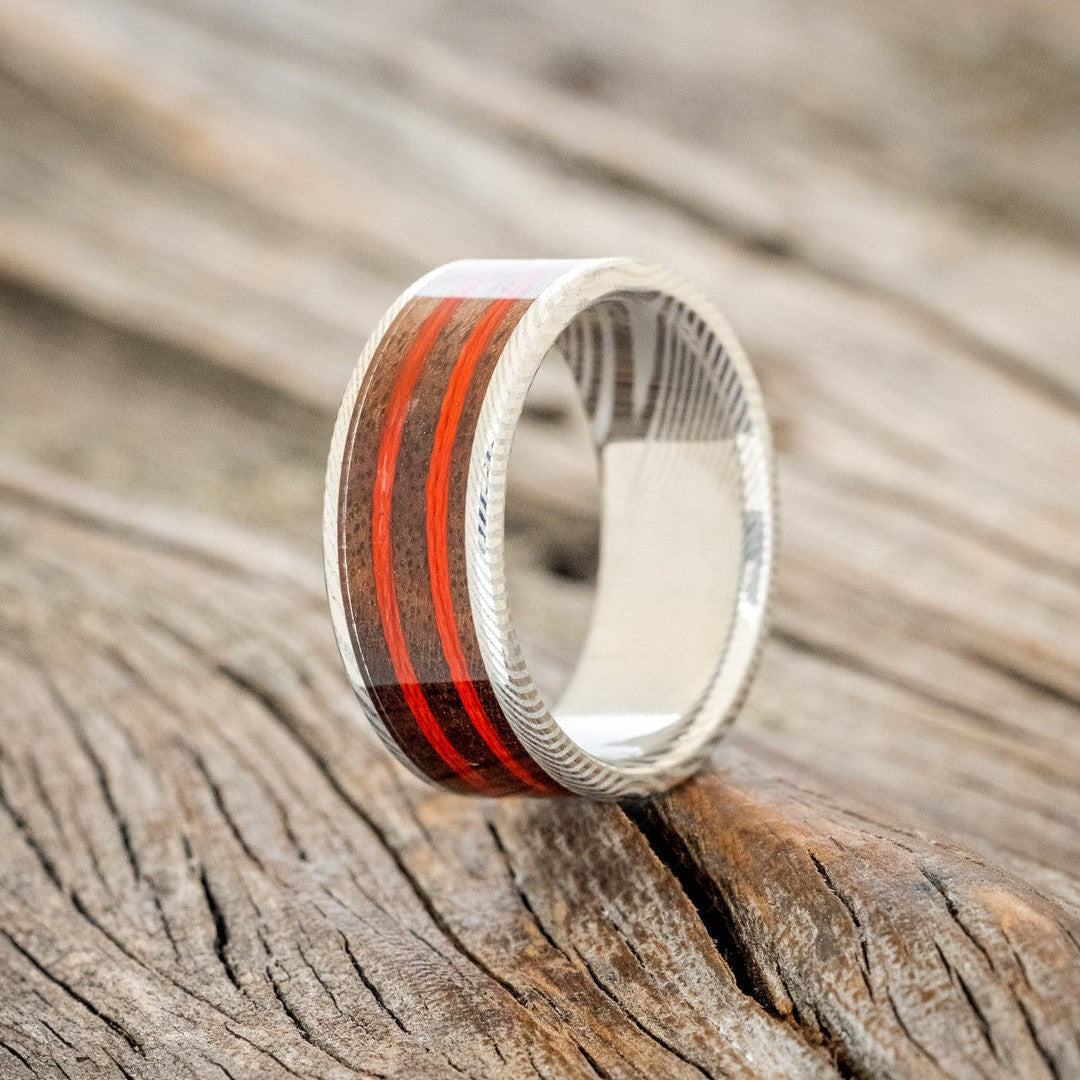 "RAINIER" - WALNUT WOOD & RED FISHING LINE WEDDING BAND-1