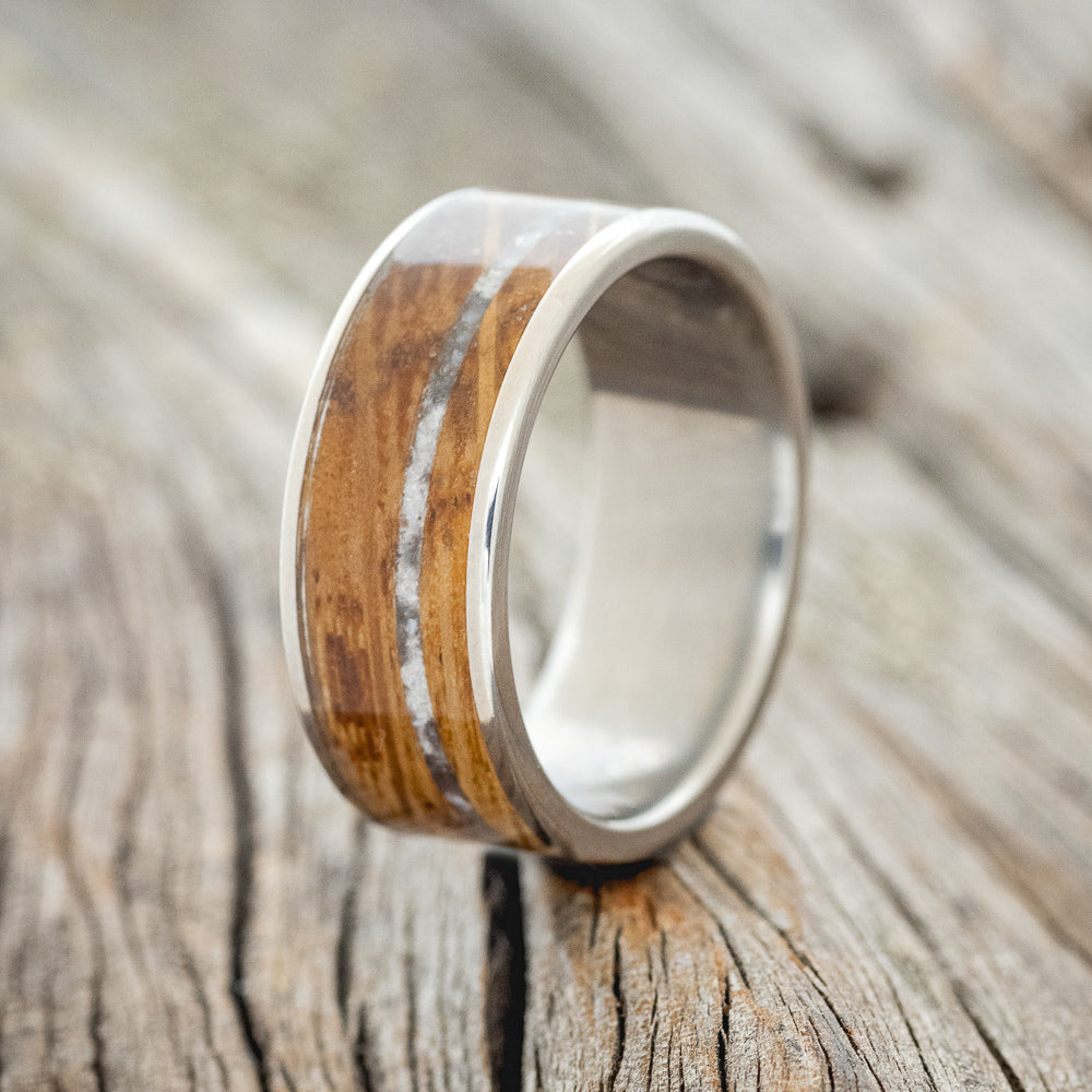 "RAINIER" - WHISKEY BARREL & OFFSET GRANITE WEDDING BAND - READY TO SHIP-1