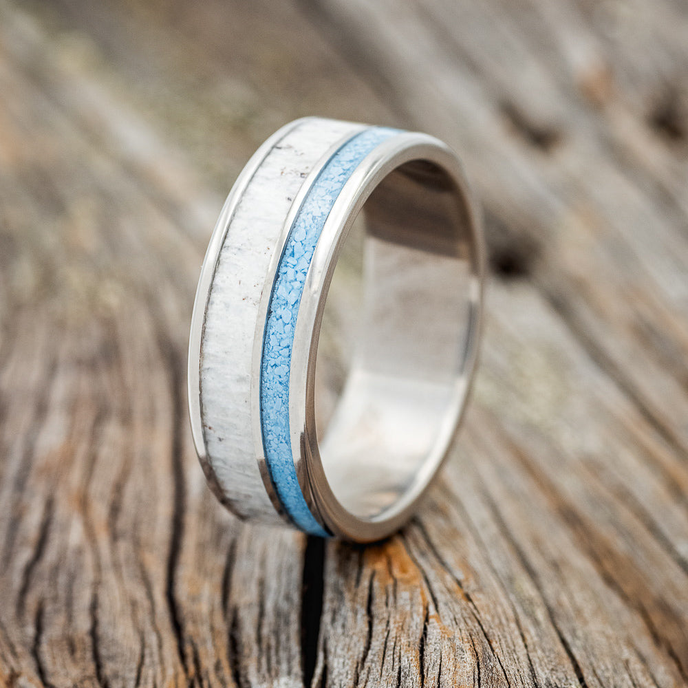 "RAPTOR" - TURQUOISE & ANTLER WEDDING BAND - READY TO SHIP-1