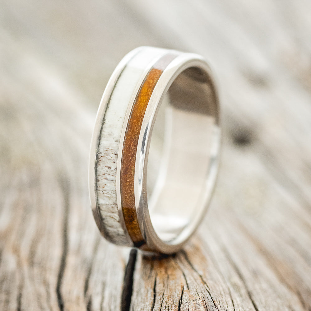 "RAPTOR" - IRONWOOD & ANTLER WEDDING BAND - READY TO SHIP-1