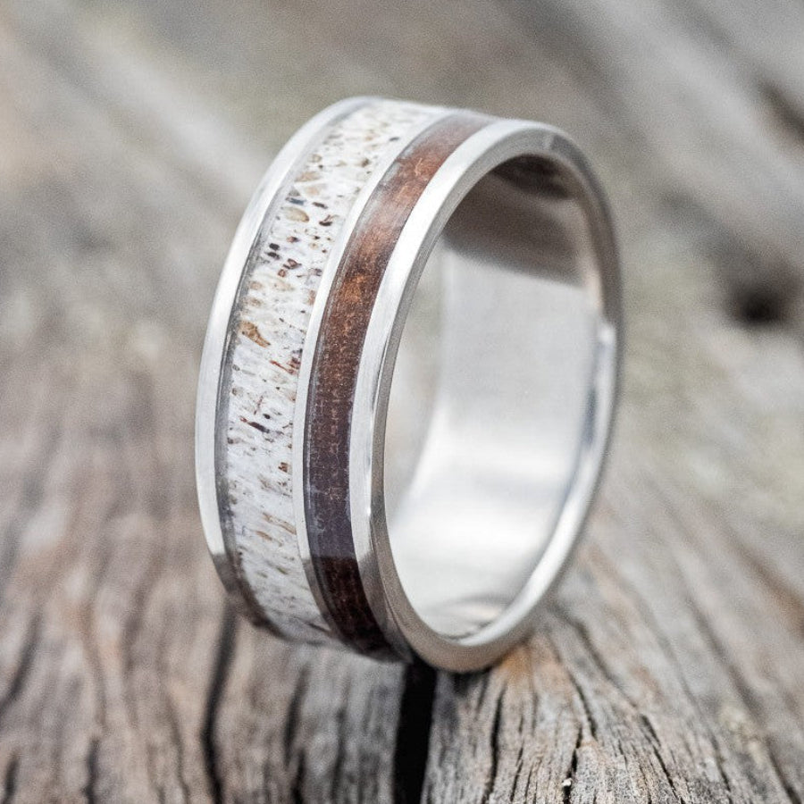 "RAPTOR" - IRONWOOD & ANTLER WEDDING BAND-1