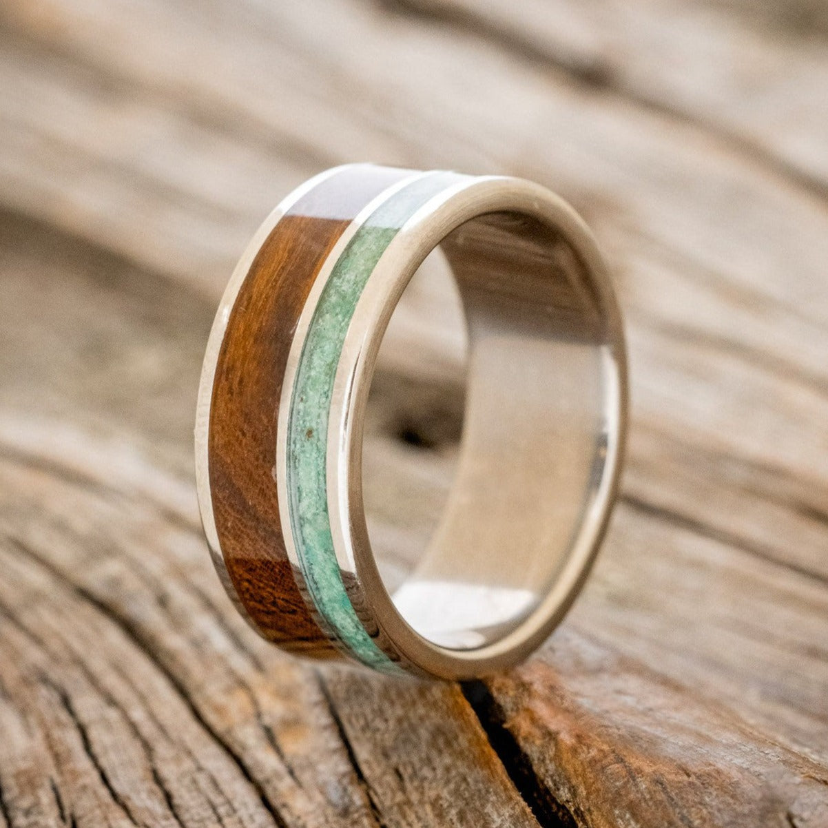 "RAPTOR" - MALACHITE & IRONWOOD WEDDING BAND-1