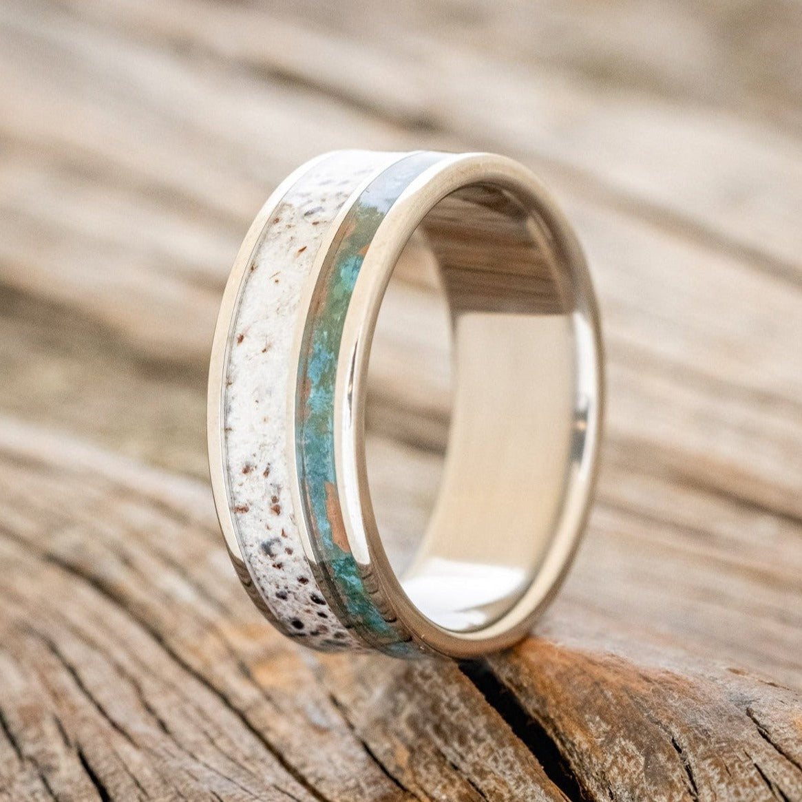 "RAPTOR" - PATINA COPPER & ANTLER WEDDING BAND-1