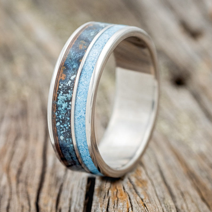 "RAPTOR" - PATINA COPPER & TURQUOISE WEDDING BAND-1
