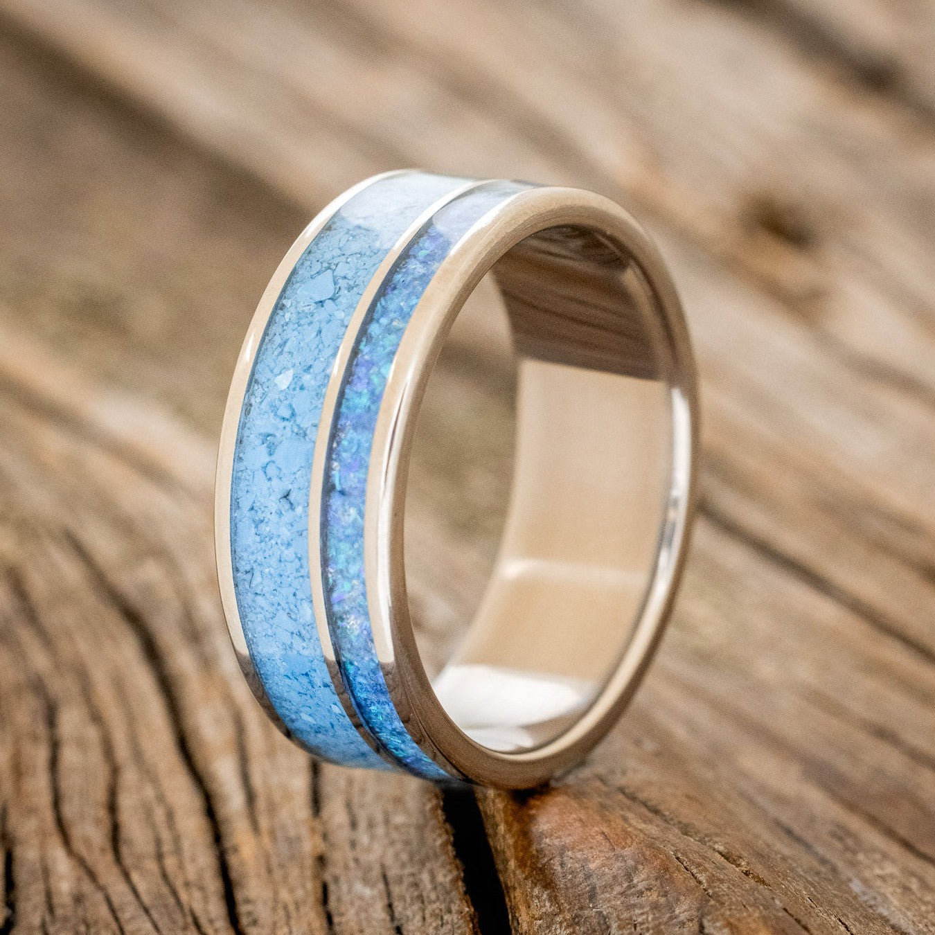 "RAPTOR" - TURQUOISE & BLUE OPAL WEDDING BAND-1