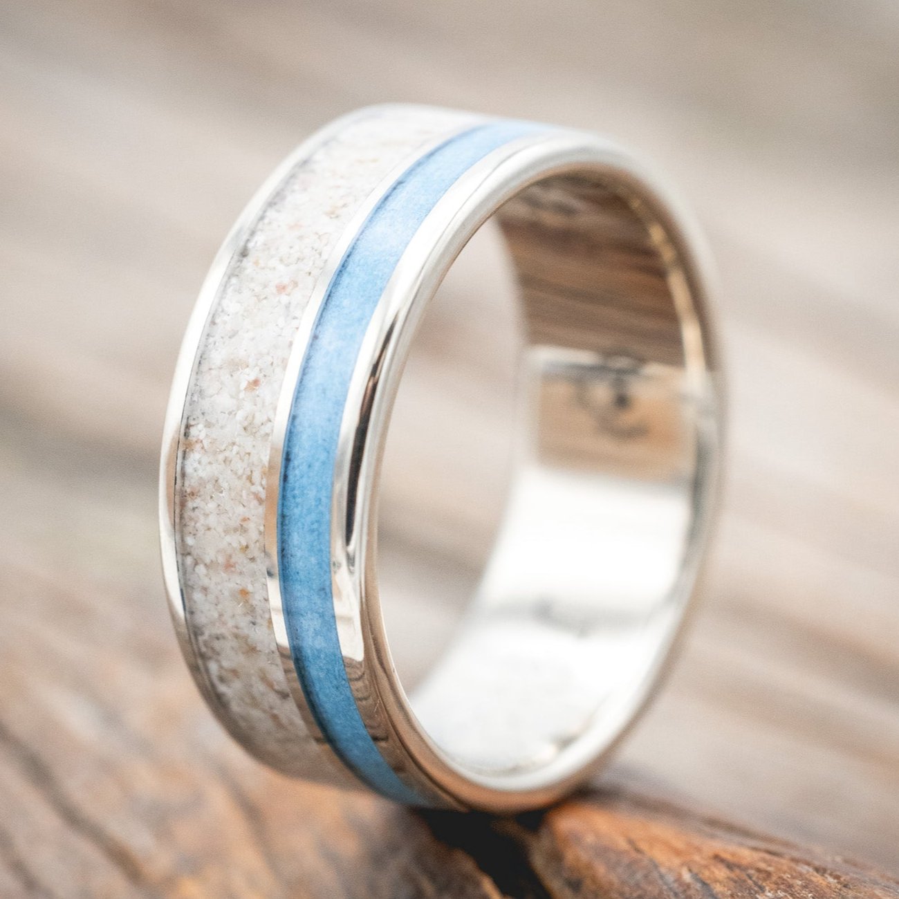 "RAPTOR" - TURQUOISE & SAND INLAY WEDDING BAND-Staghead Designs