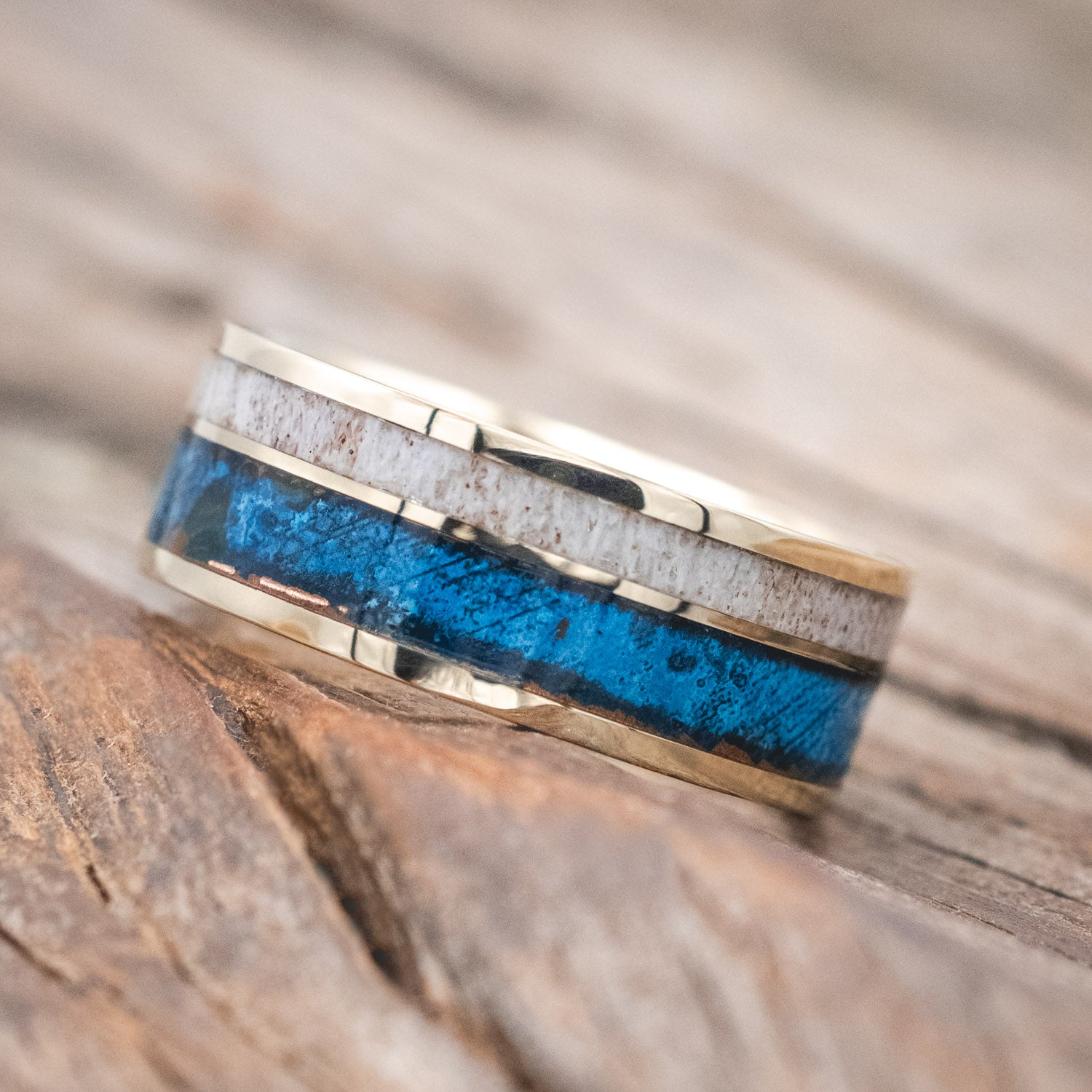 "RAPTOR" - TWO INLAY WEDDING BAND-Staghead Designs