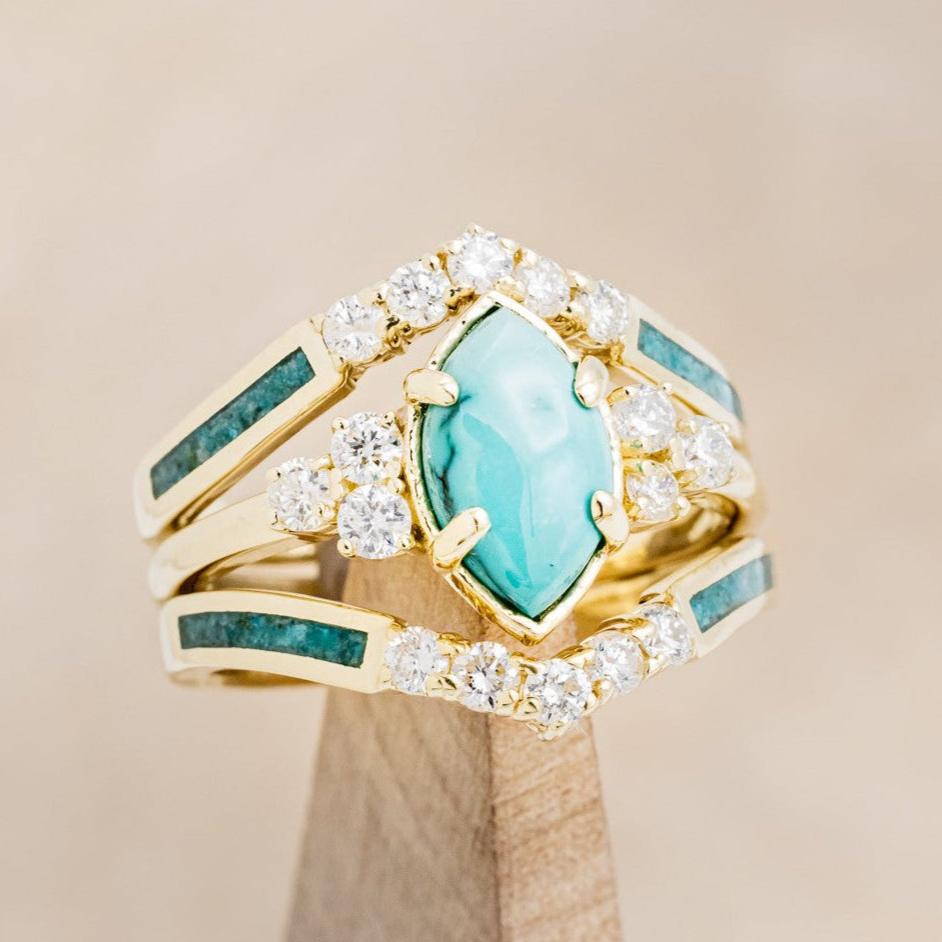 "RAYA" - MARQUISE TURQUOISE ENGAGEMENT RING WITH DIAMOND ACCENTS & CHRYSOCOLLA RING GUARD-1