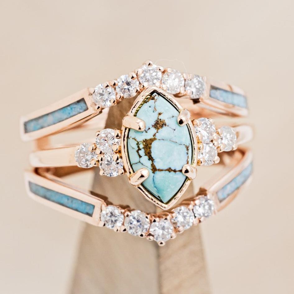 "RAYA" - MARQUISE TURQUOISE ENGAGEMENT RING WITH DIAMOND ACCENTS & RING GUARD-1