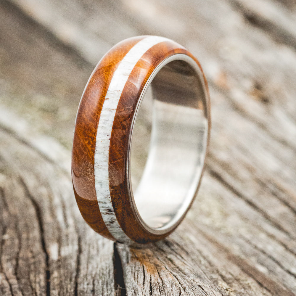 "REMMY" - IRONWOOD & ANTLER WEDDING BAND - READY TO SHIP-1