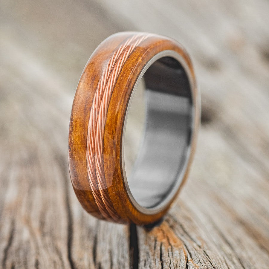 "REMMY" - IRONWOOD & TWISTED COPPER WIRE WEDDING RING-1