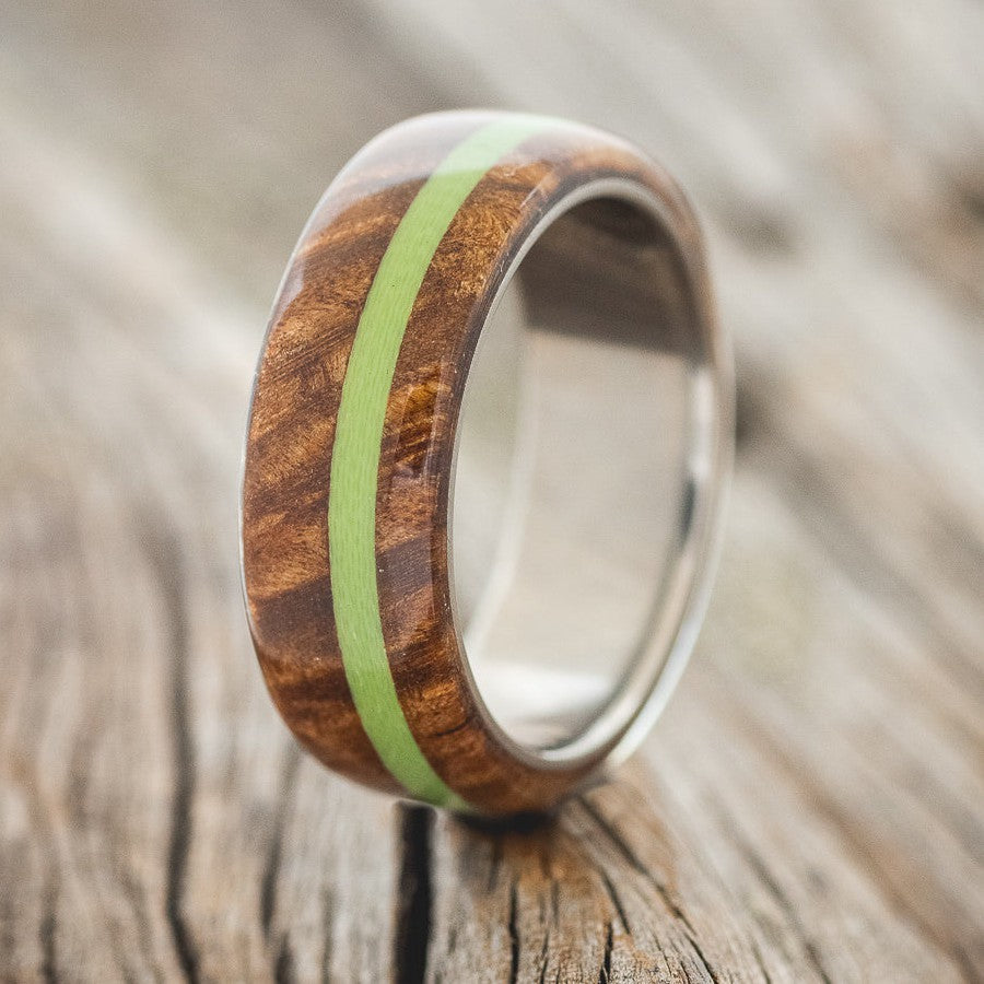 "REMMY" - REDWOOD & GREEN G10 INLAY WEDDING BAND-1