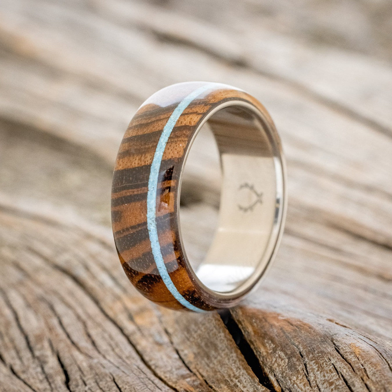 "REMMY" - TIGER WOOD & TURQUOISE WEDDING BAND-1