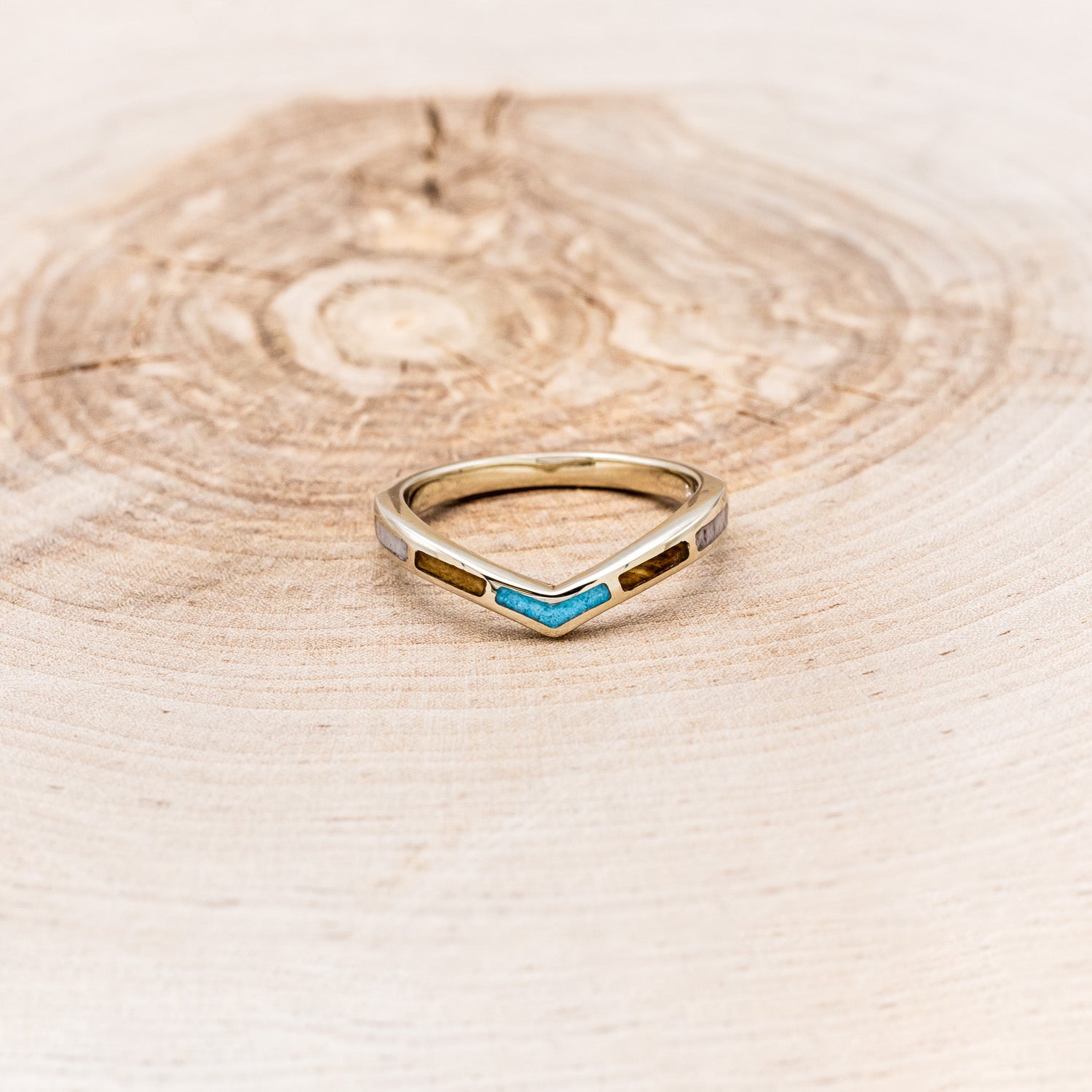 "KIDA" - TURQUOISE, ANTLER & WHISKEY BARREL STACKING BAND-4