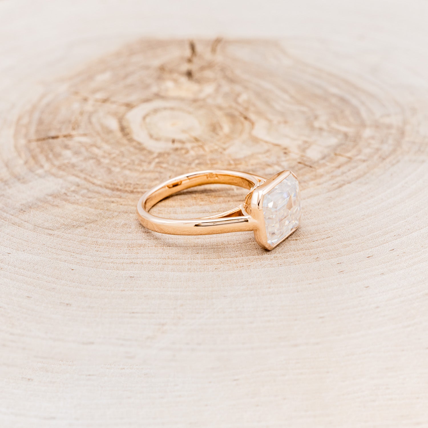 "EDITH" - EMERALD CUT MOISSANITE SOLITAIRE ENGAGEMENT RING WITH DIAMOND ACCENTS-2