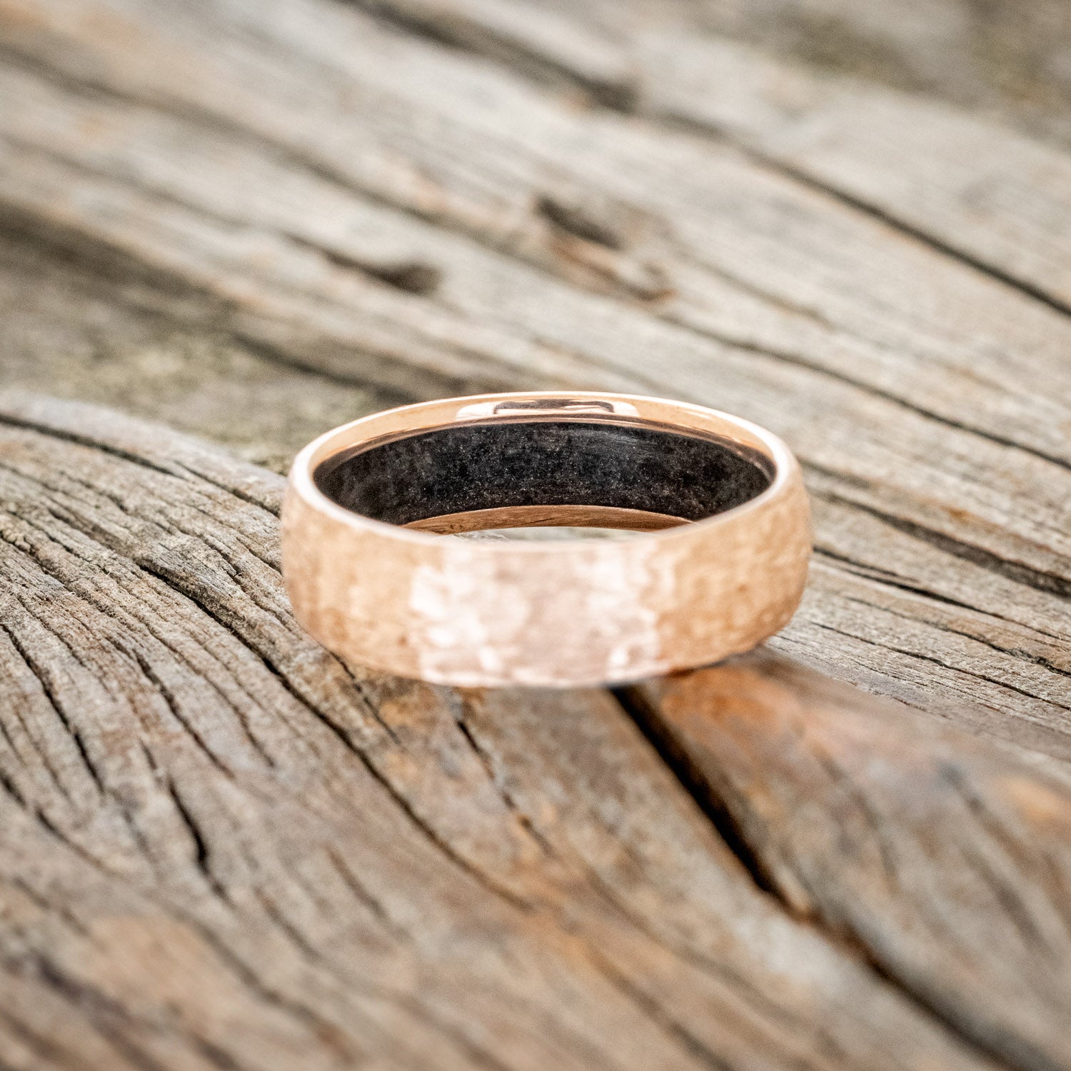 BLACK ONYX LINED WEDDING BAND WITH A HAMMERED FINISH-6