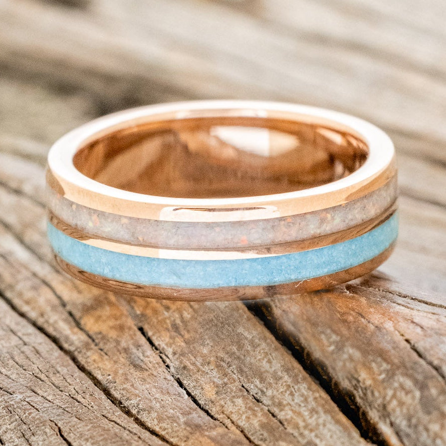 "Dyad" - Fire And Ice Opal & Turquoise Wedding Band-Staghead Designs