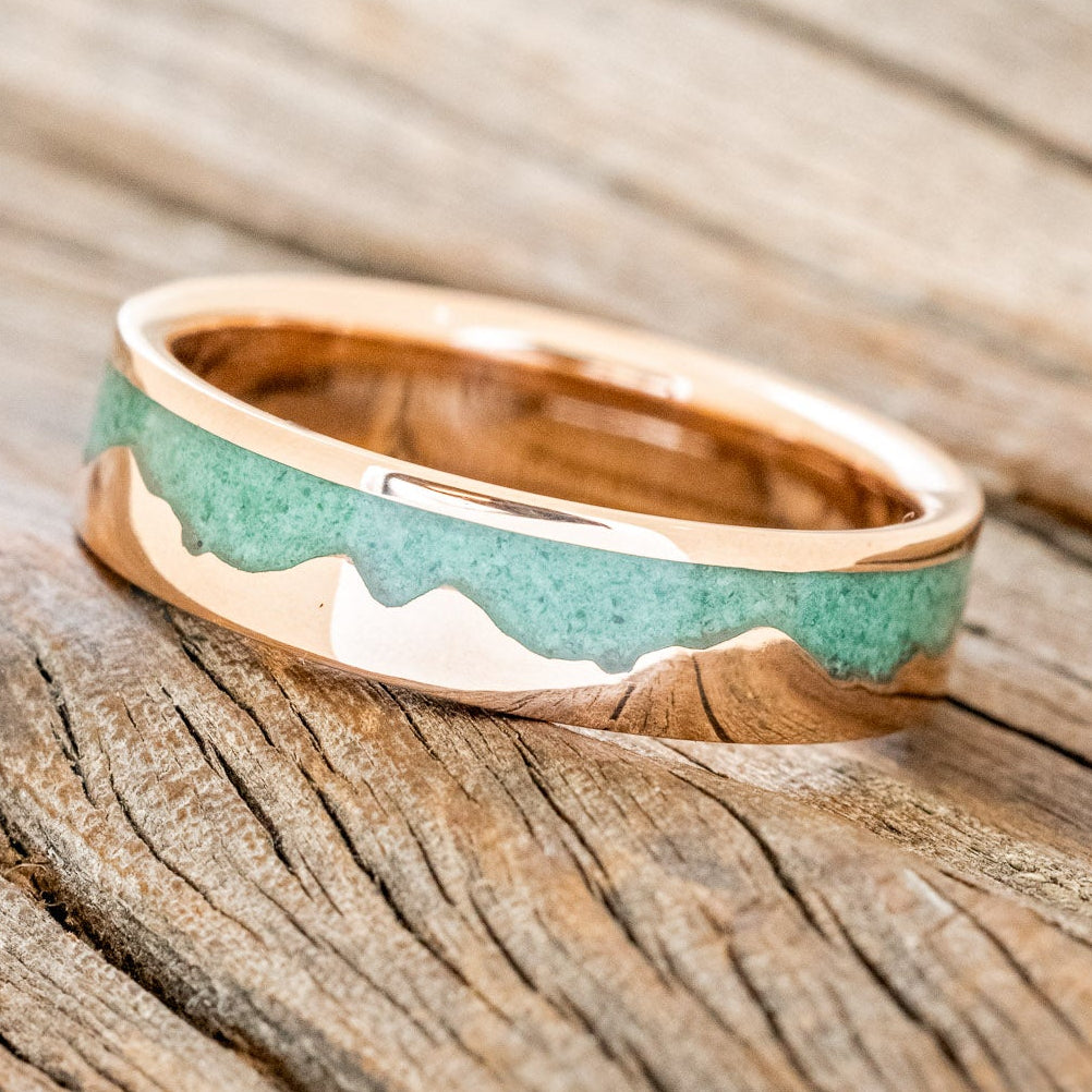 "HELIOS" - MALACHITE & 14K GOLD MOUNTAIN RANGE WEDDING BAND-8