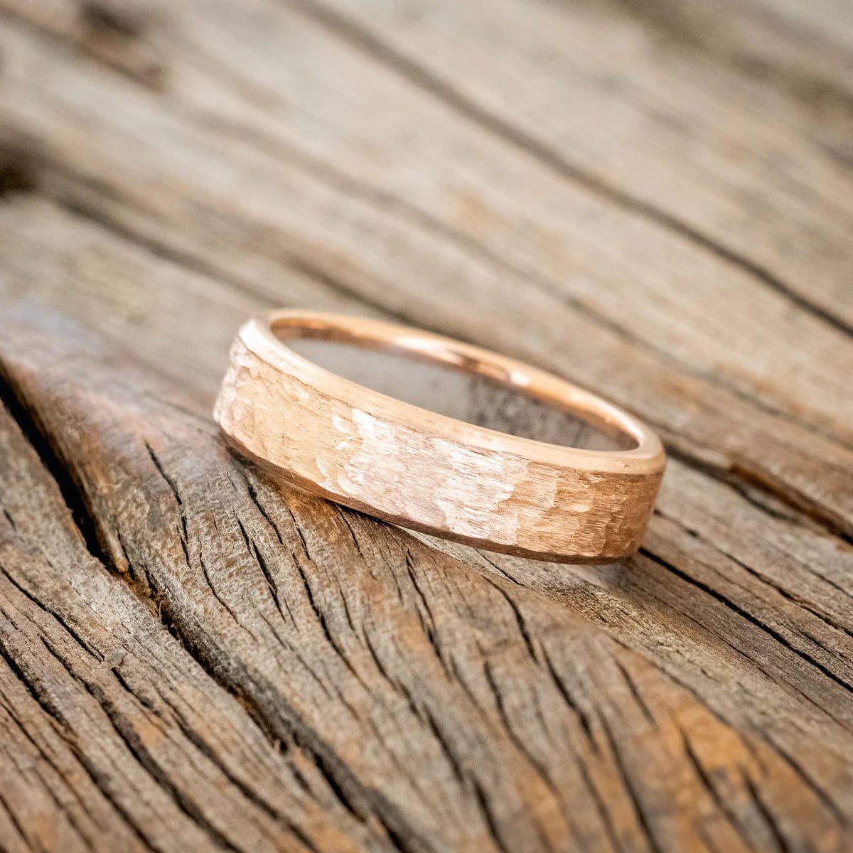 ANTLER LINED WEDDING RING FEATURING A HAMMERED 14K GOLD BAND - 14K ROSE GOLD - SIZE 9.5-Staghead Designs