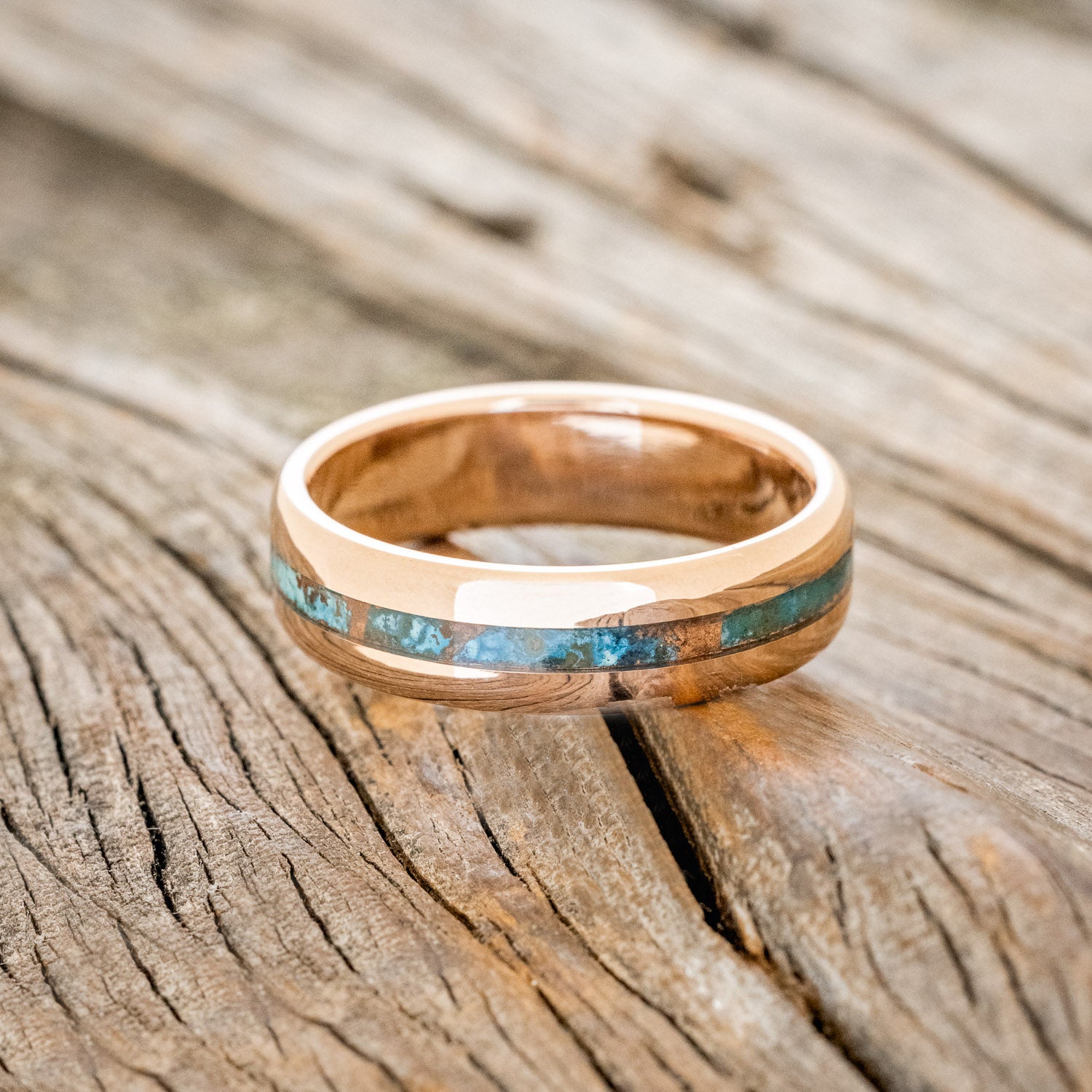 "NIRVANA" - CENTERED PATINA COPPER WEDDING RING FEATURING A 14K GOLD BAND-9