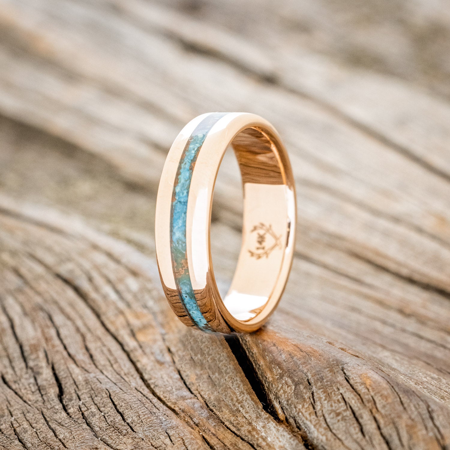 "NIRVANA" - CENTERED PATINA COPPER WEDDING RING FEATURING A 14K GOLD BAND-7