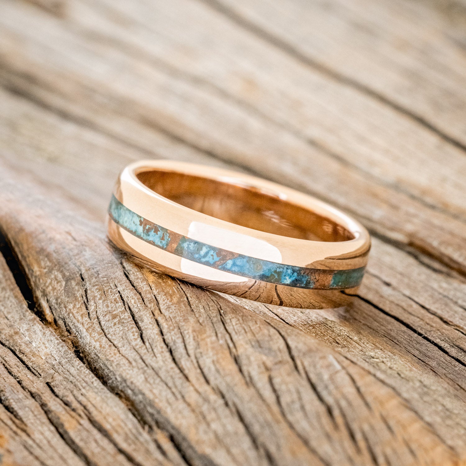 "NIRVANA" - CENTERED PATINA COPPER WEDDING RING FEATURING A 14K GOLD BAND-8
