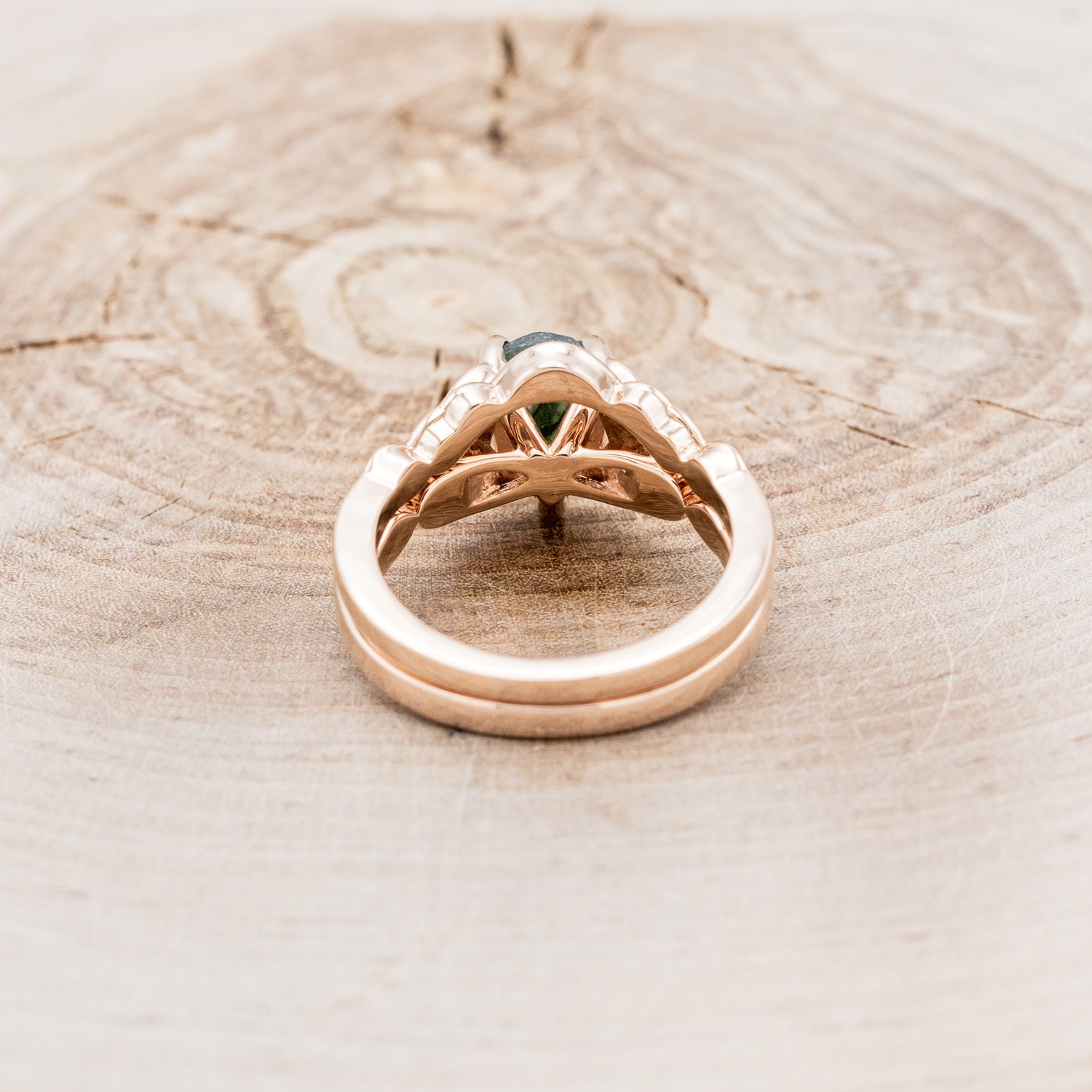 "AIFE" - CELTIC KNOT PEAR MOSS AGATE ENGAGEMENT RING AND TRACER-5