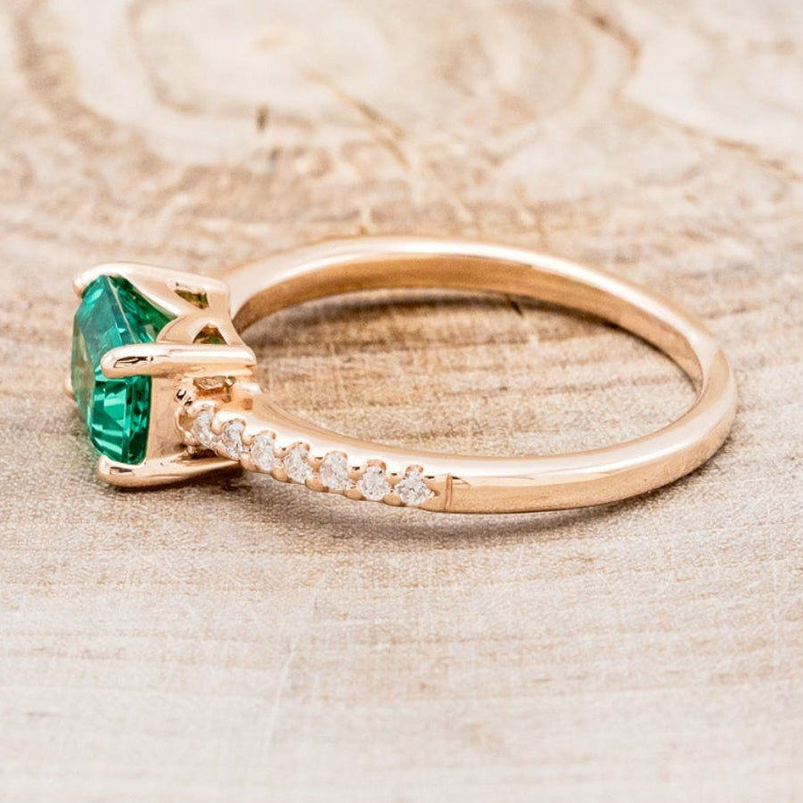 "AMARA" - LAB-GROWN EMERALD ENGAGEMENT RING WITH DIAMOND ACCENTS-3