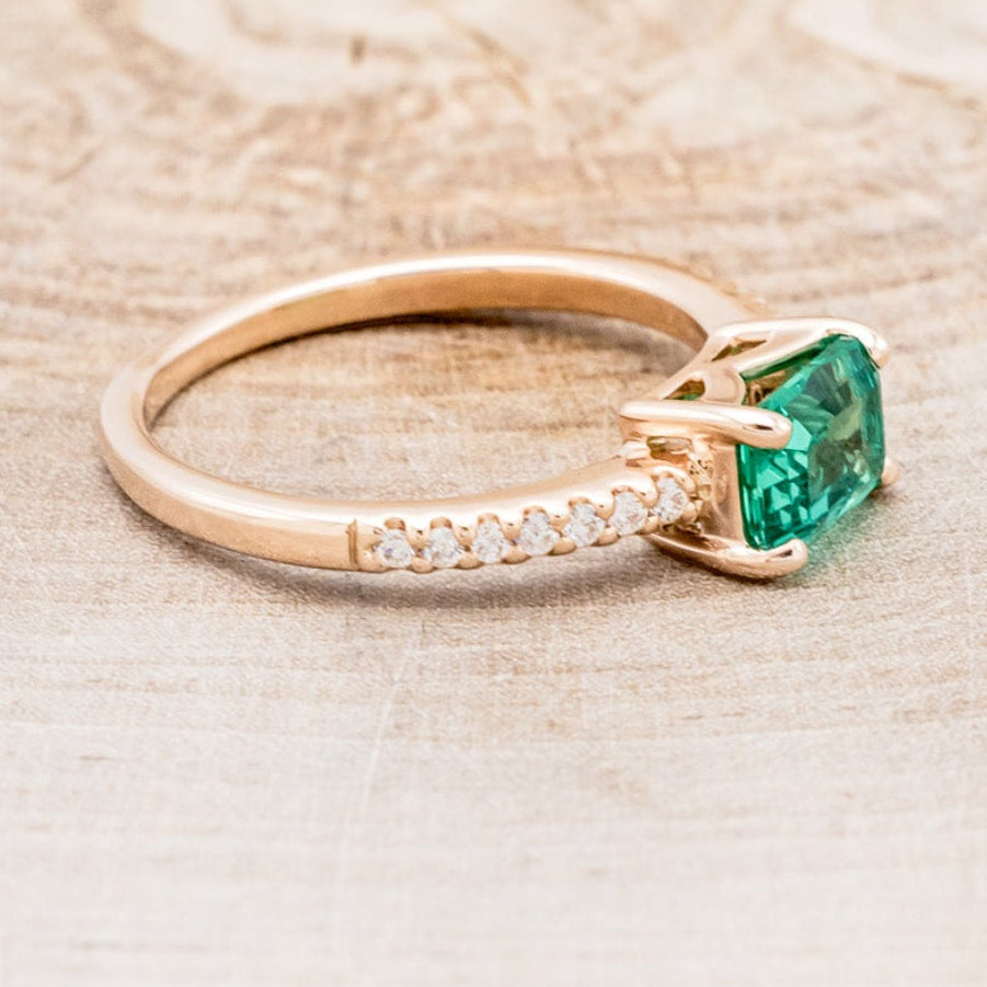 "AMARA" - LAB-GROWN EMERALD ENGAGEMENT RING WITH DIAMOND ACCENTS-2
