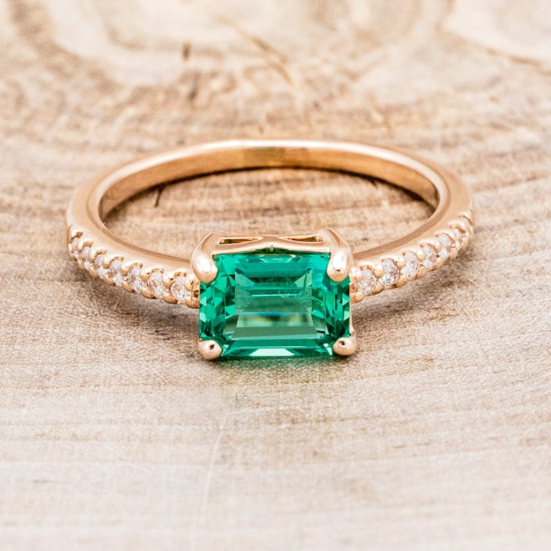 "AMARA" - LAB-GROWN EMERALD ENGAGEMENT RING WITH DIAMOND ACCENTS-4