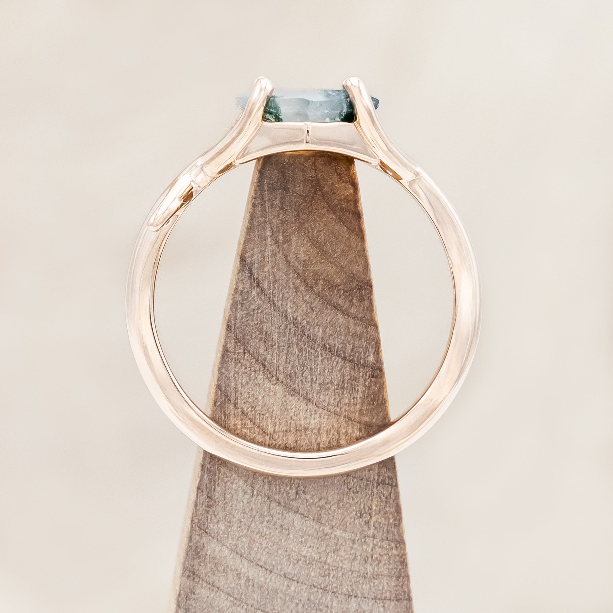 "ARTEMIS" - HEXAGON CUT MOSS AGATE ENGAGEMENT RING WITH AN ANTLER-STYLE STACKING BAND-Staghead Designs