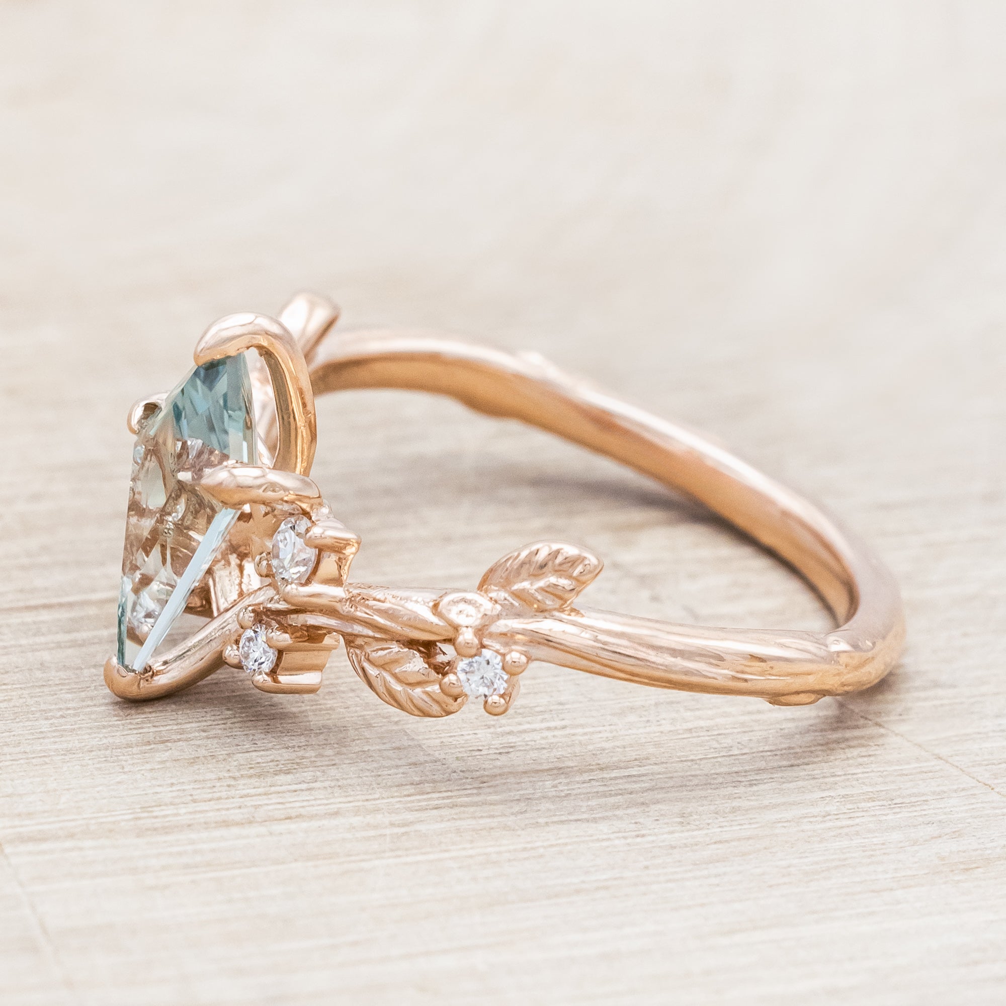 "ARTEMISIA" - KITE CUT LAB-GROWN GREEN SAPPHIRE ENGAGEMENT RING WITH DIAMOND ACCENTS-Staghead Designs