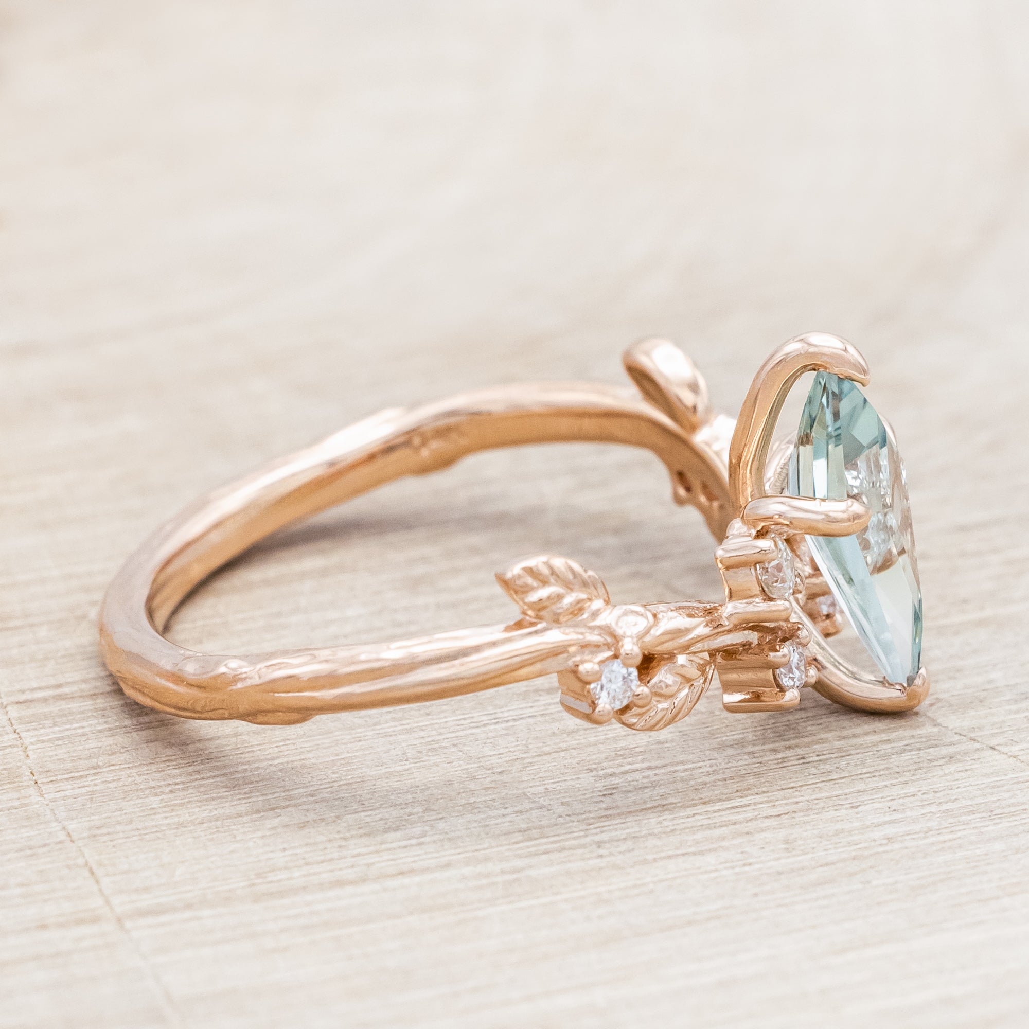 "ARTEMISIA" - KITE CUT LAB-GROWN GREEN SAPPHIRE ENGAGEMENT RING WITH DIAMOND ACCENTS-Staghead Designs