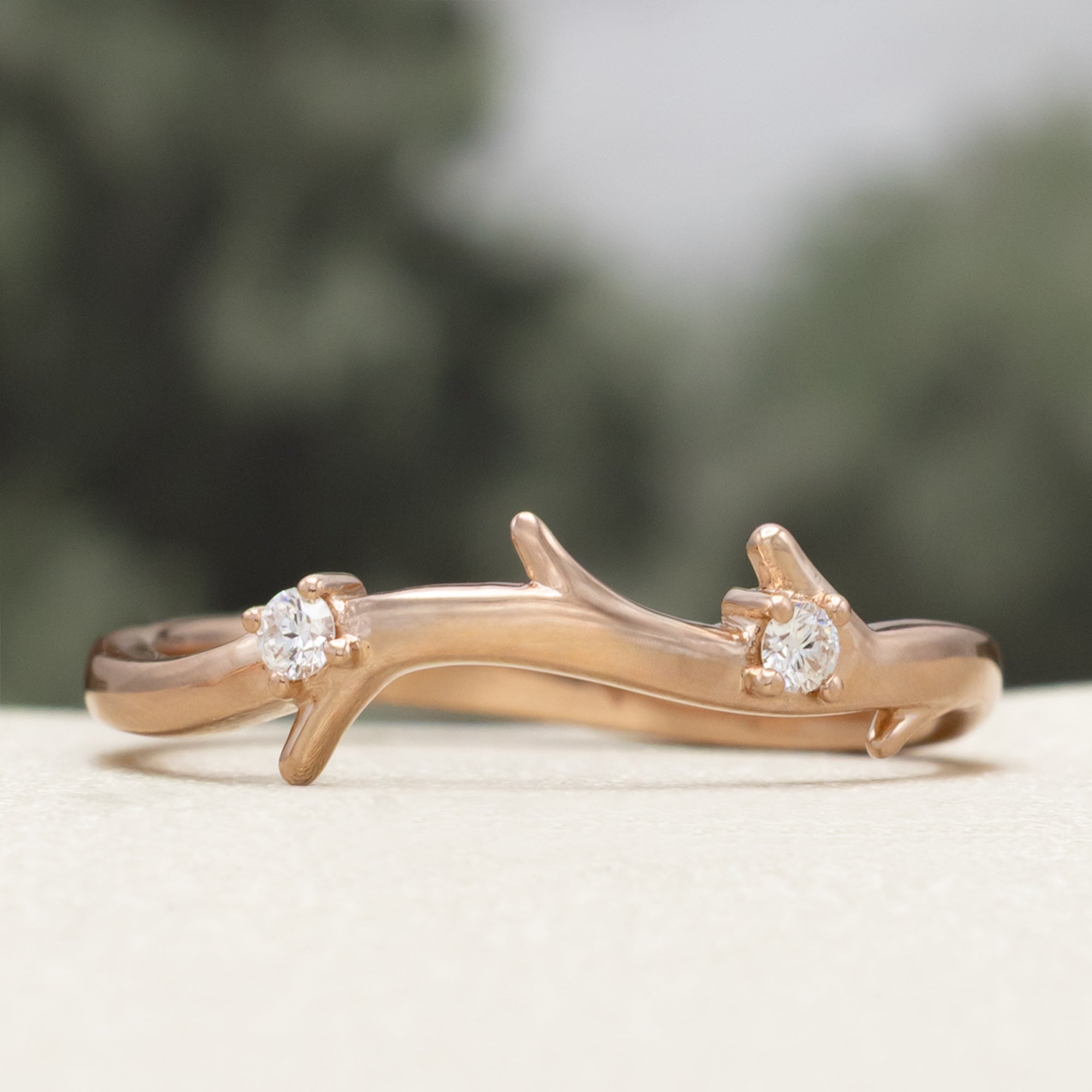 "ARTEMIS" - OVAL CUT MOSS AGATE ENGAGEMENT RING WITH DIAMOND ACCENTS & STACKING BAND-Staghead Designs