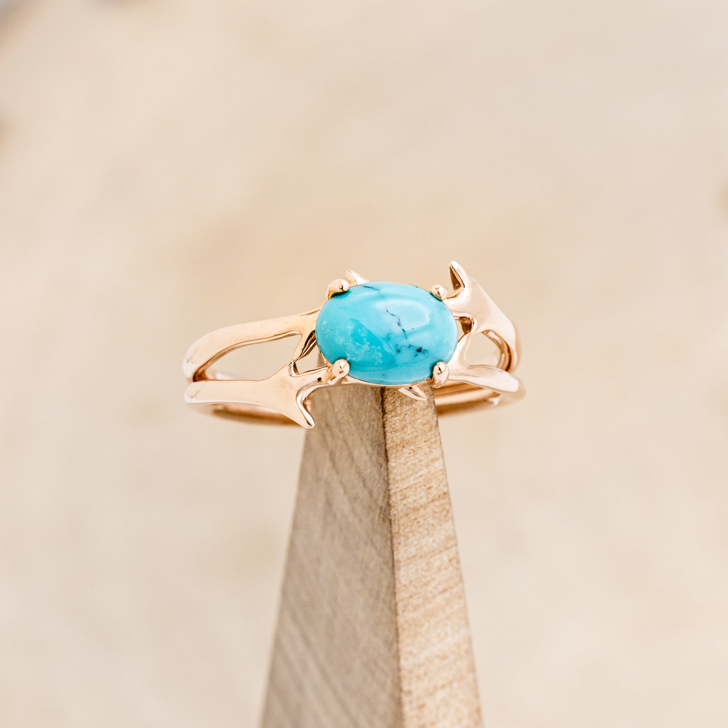 "ARTEMIS" - OVAL TURQUOISE ENGAGEMENT RING WITH AN ANTLER STYLE BAND-8
